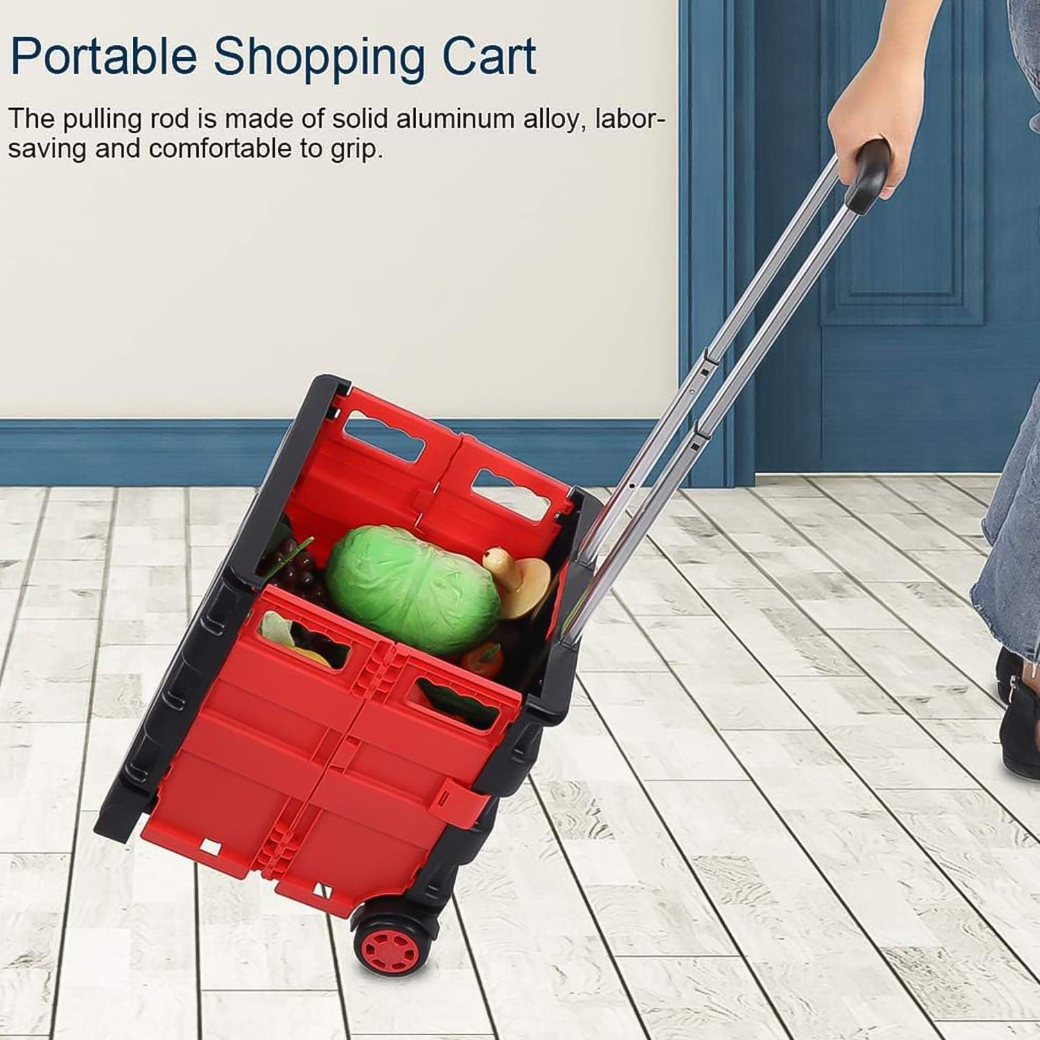 Foldable Shopping Grocery Trolley / Cart Travel Portable Food Basket (1 Pc) thumbnail 6
