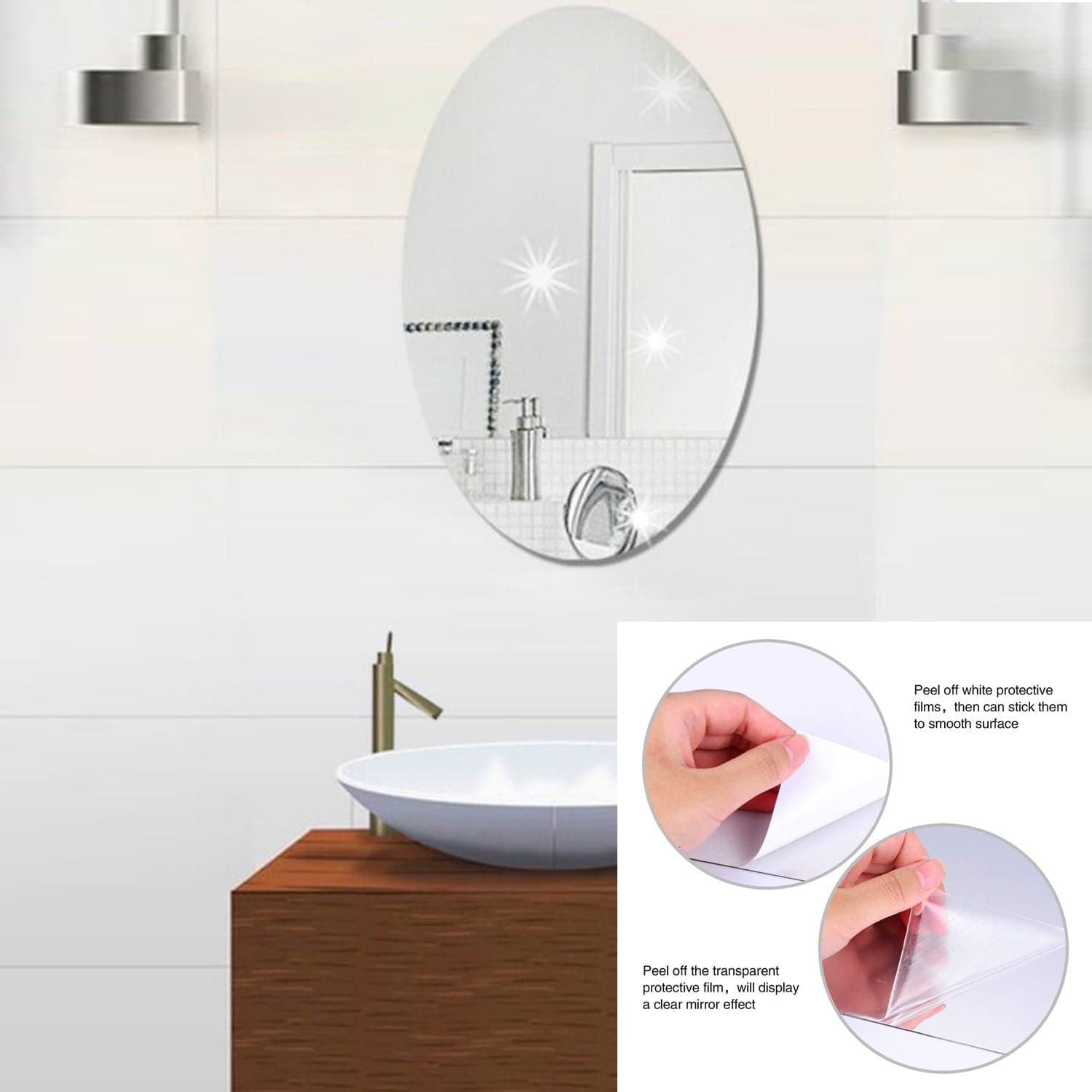 Oval Shape 3D Mirror Sticker (2 Pc Set) thumbnail 1