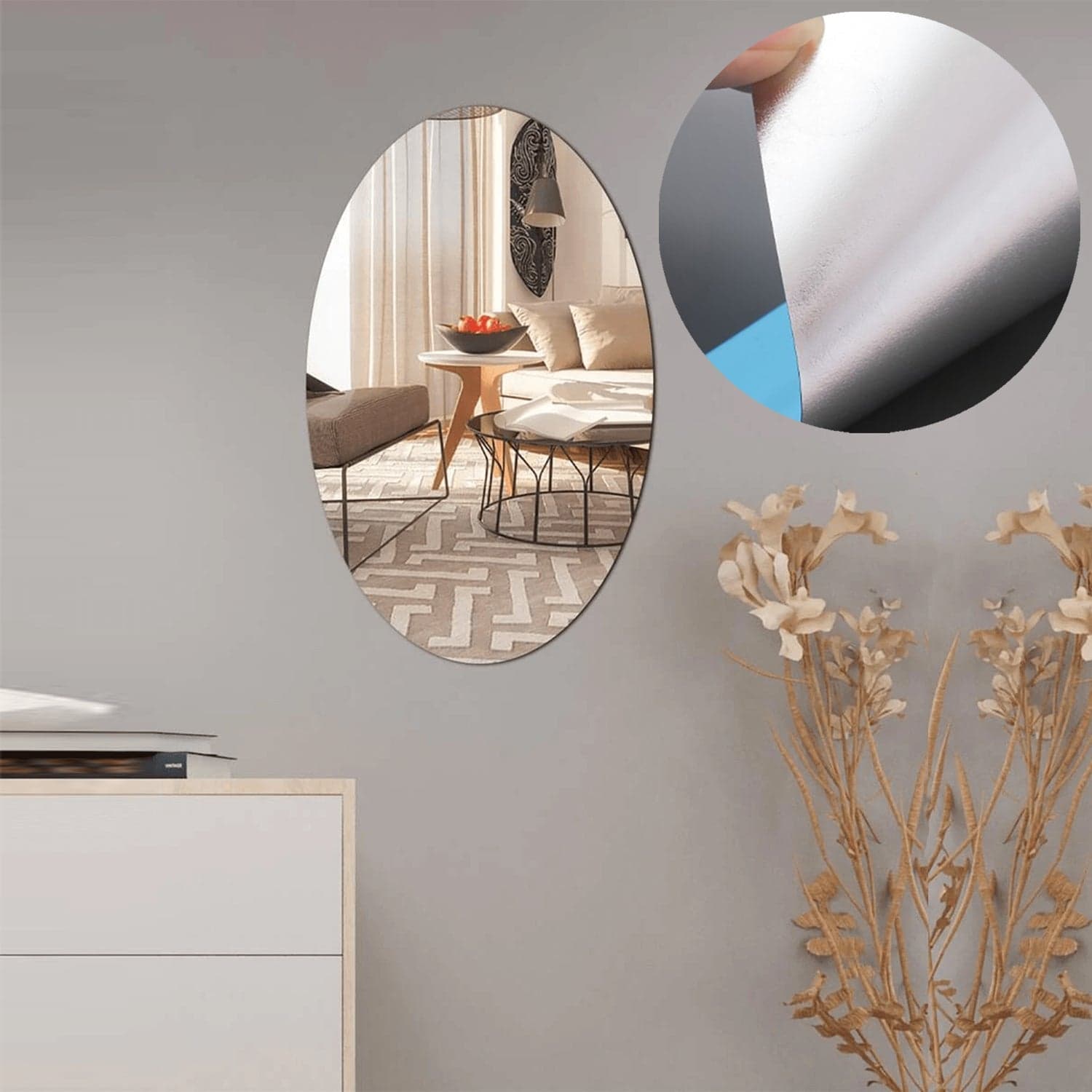 Oval Shape 3D Mirror Sticker (2 Pc Set) thumbnail 3