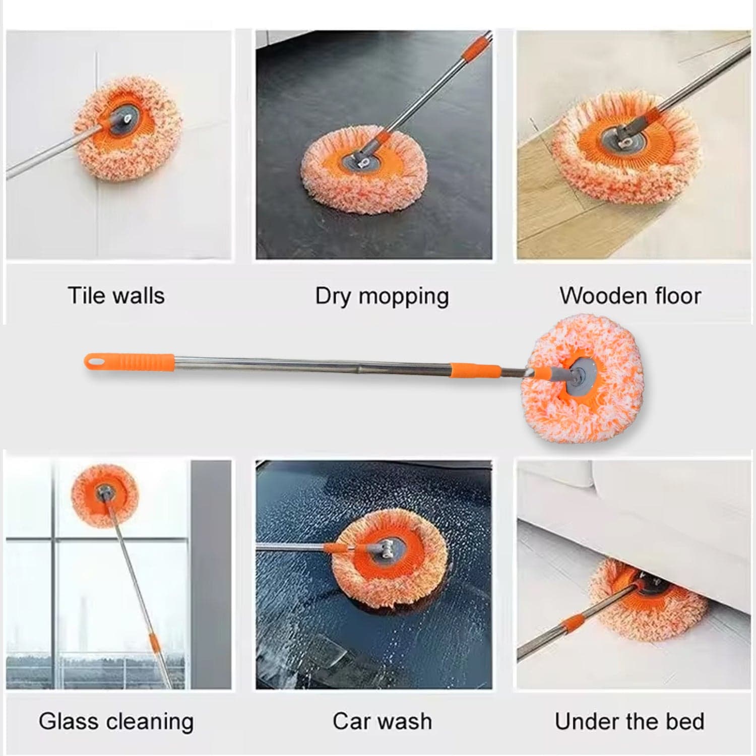 360° Rotatable Ceiling Dust Cleaning Mop Extendable Long Lightweight Handle Mop Heads Pad thumbnail 5