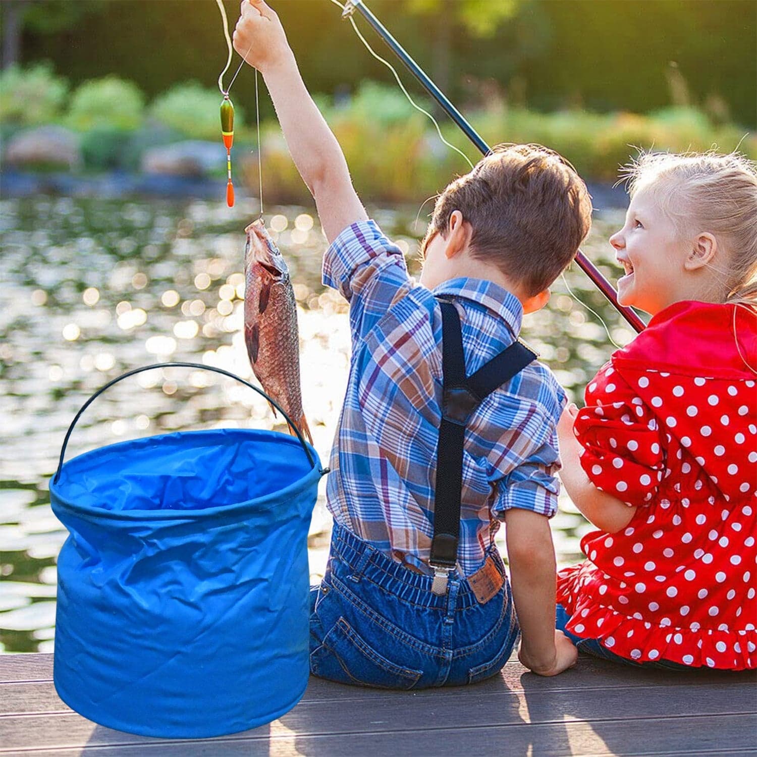Folding Bucket Portable Round Bucket Simple Bucket With Handle & Multi-Functional thumbnail 3