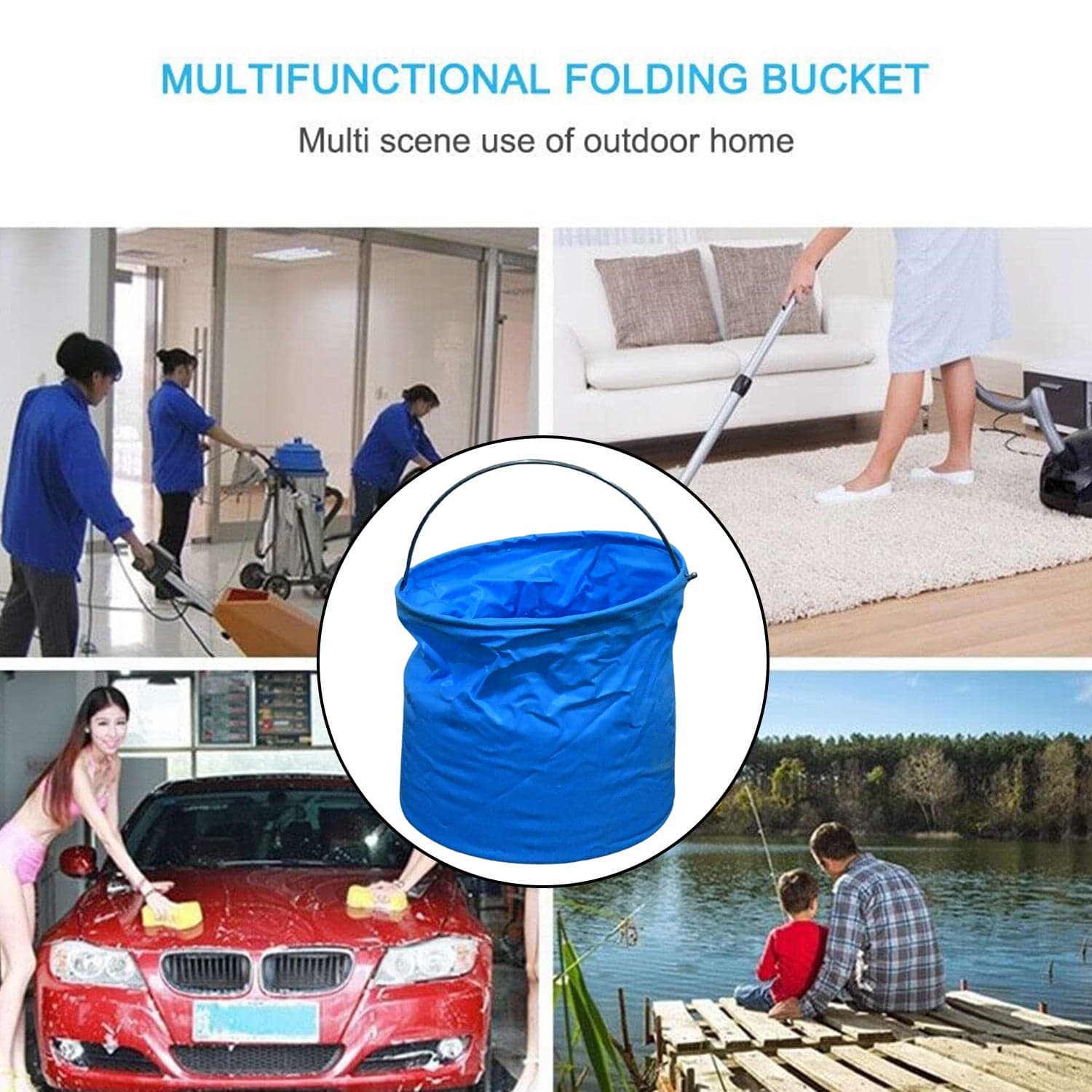 Folding Bucket Portable Round Bucket Simple Bucket With Handle & Multi-Functional thumbnail 6