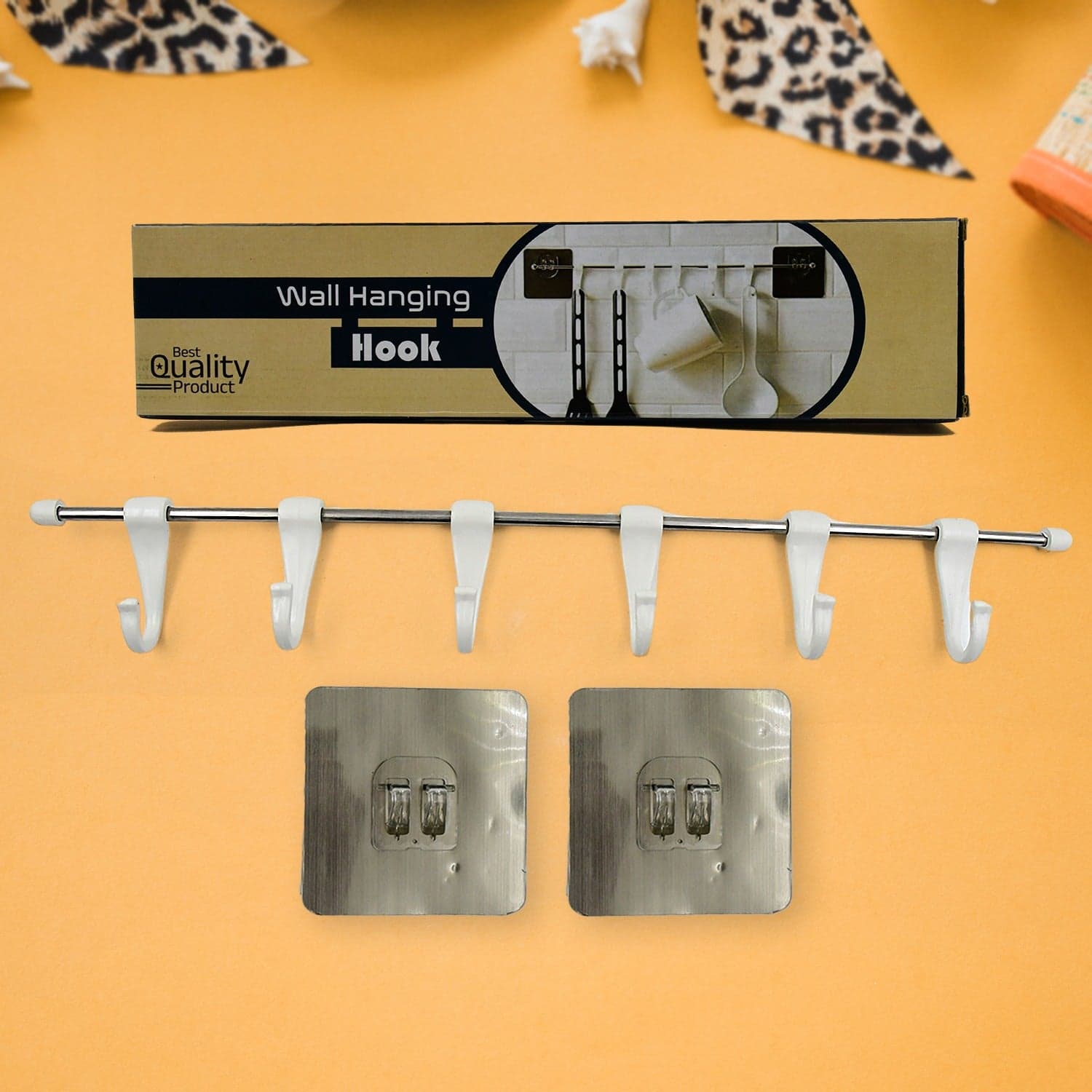 Stainless Steel Utensil Hanger Rail Nail Free Wall Mount with 2 Magic Stickers & 6 Plastic Hooks For Kitchen thumbnail 3