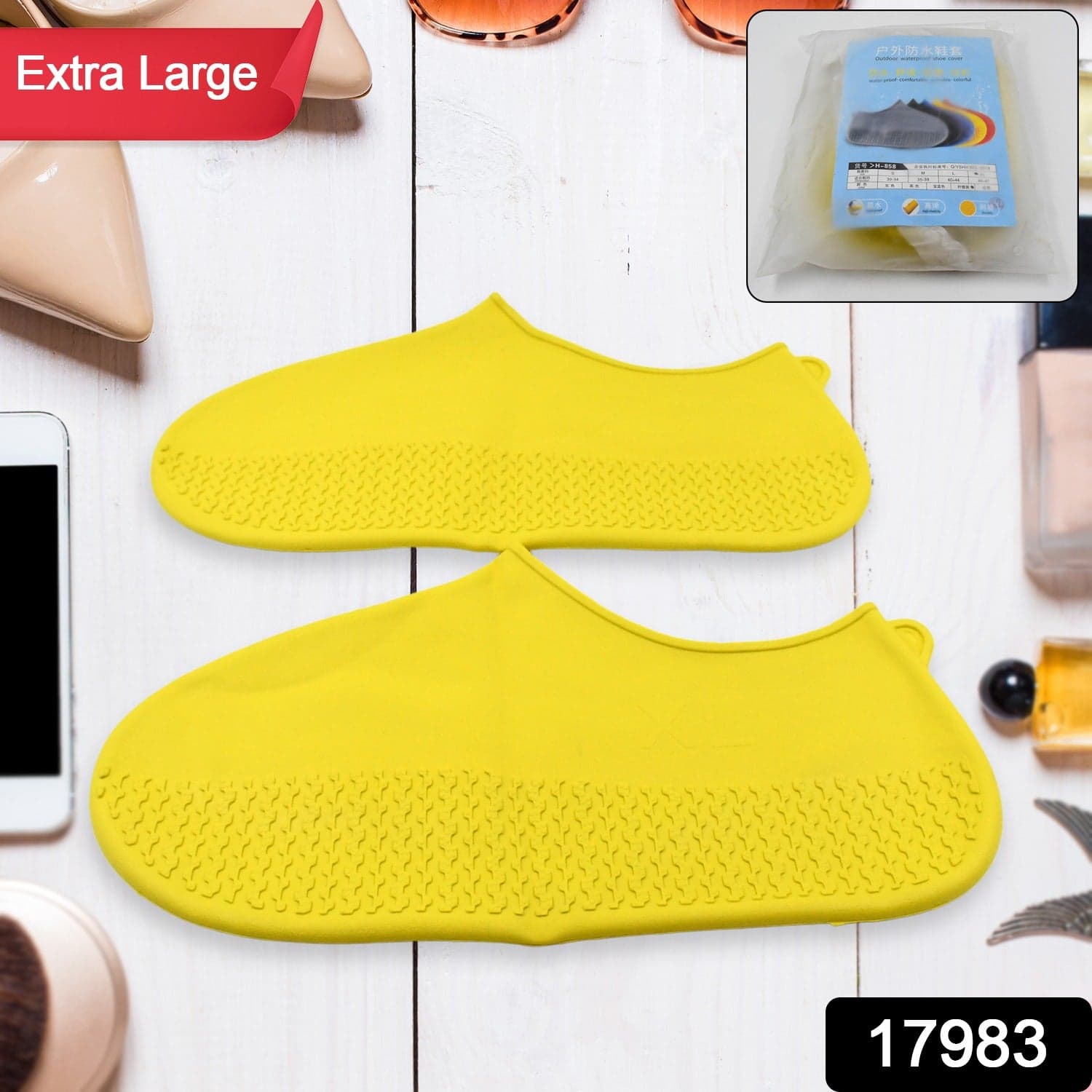 Non-Slip Silicone Rain Reusable Anti skid Waterproof Fordable Boot Shoe Cover (Extra Large Size (XL)/ 1 Pair / Mix Color) thumbnail 2
