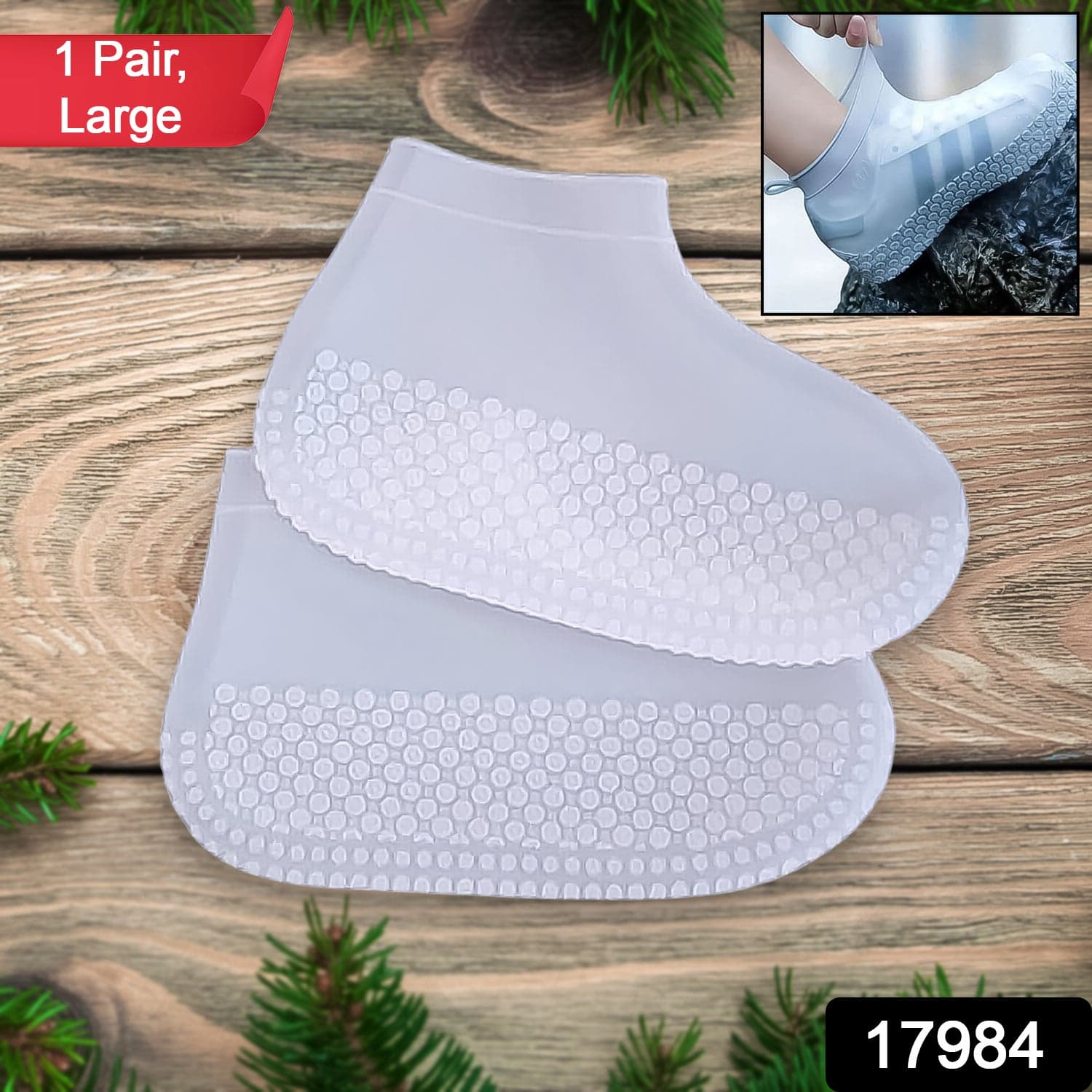 Non-Slip Silicone Rain Reusable Anti skid Waterproof Fordable Boot Shoe Cover (Large Size / 1 Pair / Mix Color) thumbnail 2