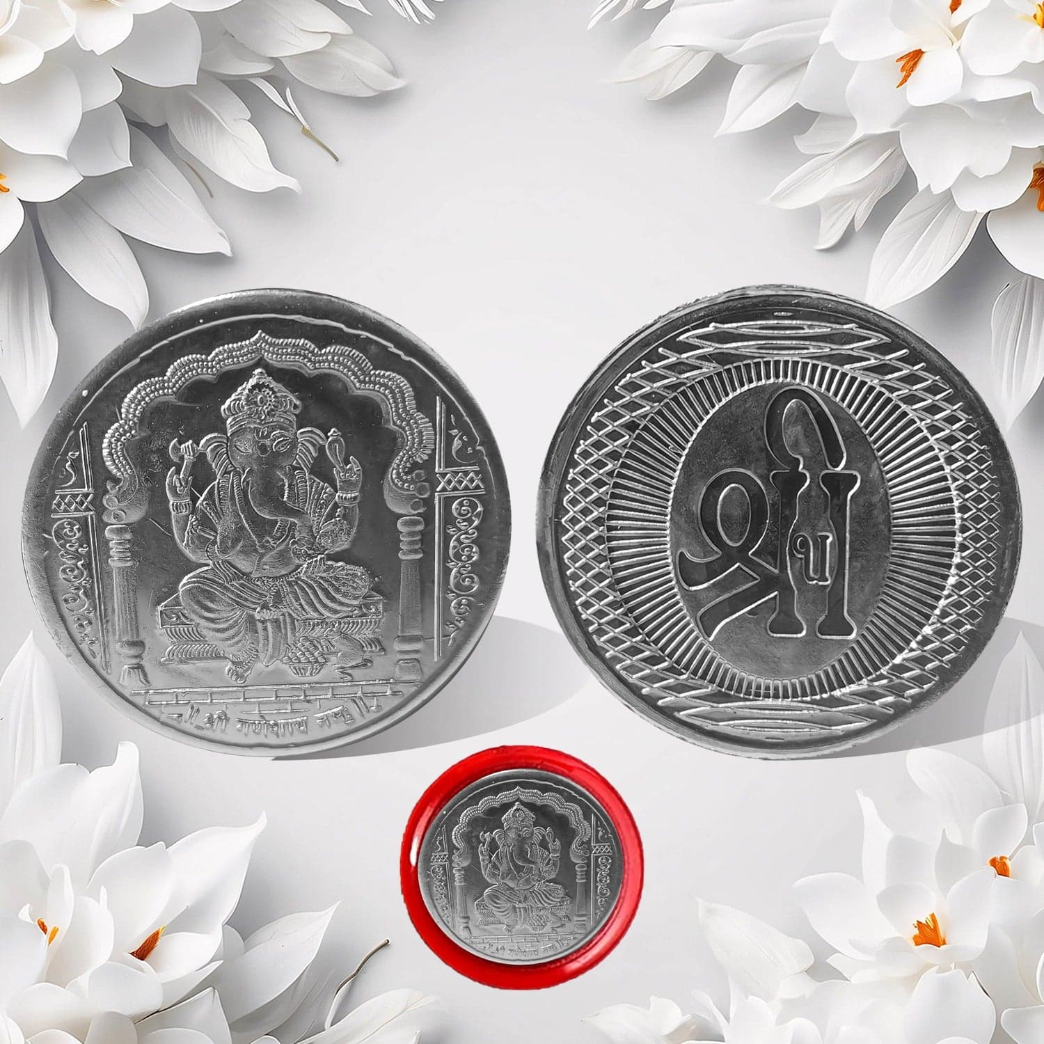 Ganesh Ji, Silver Color Coin For Gift & Pooja | Silver Coin | Silver Coin / Diwali Gift (1 Pc / (Metal Is Not Silver) thumbnail 1