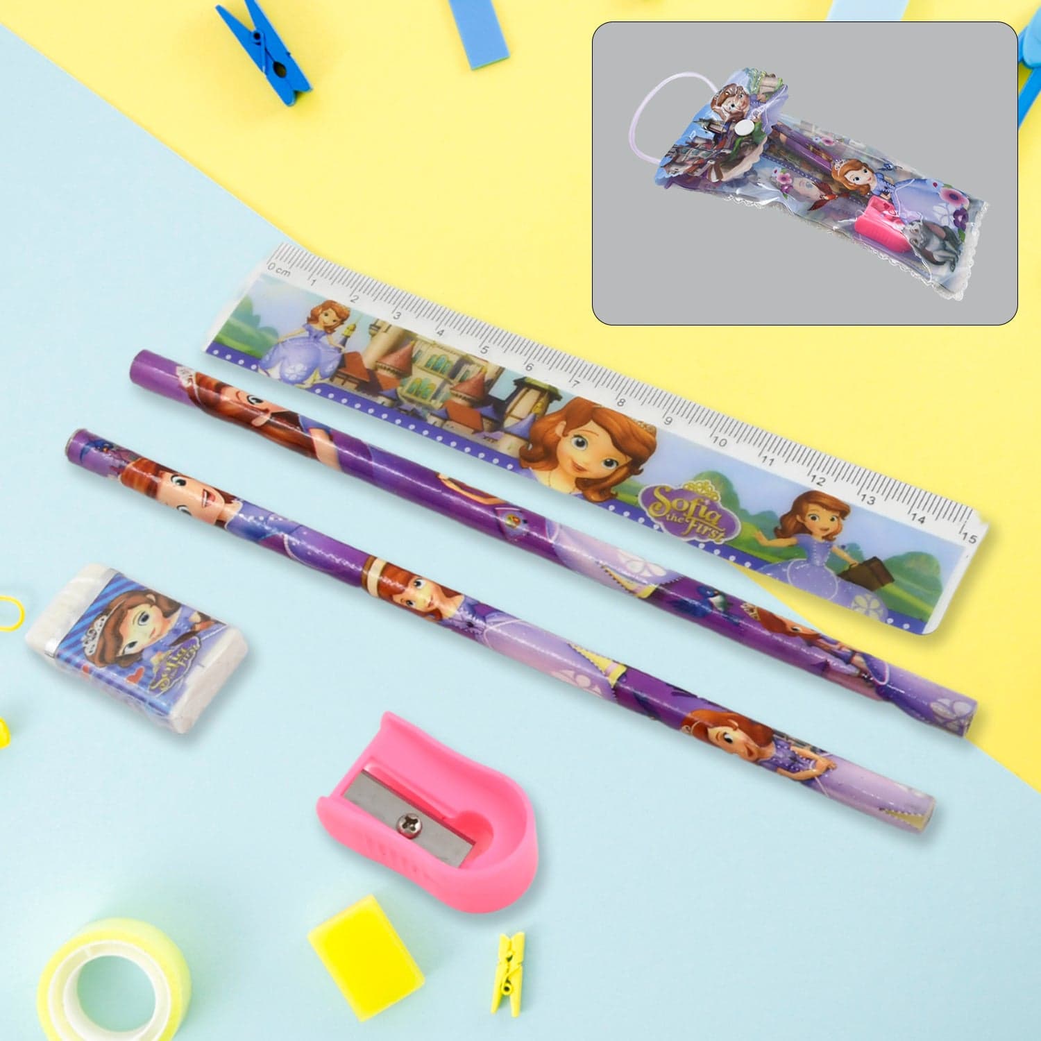 5 In 1 Mix Stationery Gift Set For Kids, Stationary Set Including 2 Pencil, Ruler, Rubber, Pencil Sharpener, School, Office Product Gift (5 Pcs Set) thumbnail 1