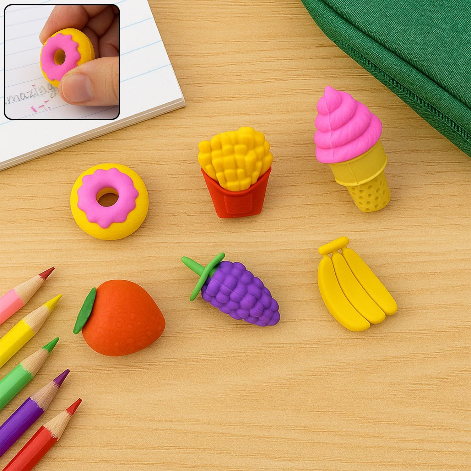 3D Food Fancy & Colorful Erasers of Cute Novelty Eraser Set for Kids & School Prize (1 Set / Mix Design & Color) thumbnail 1