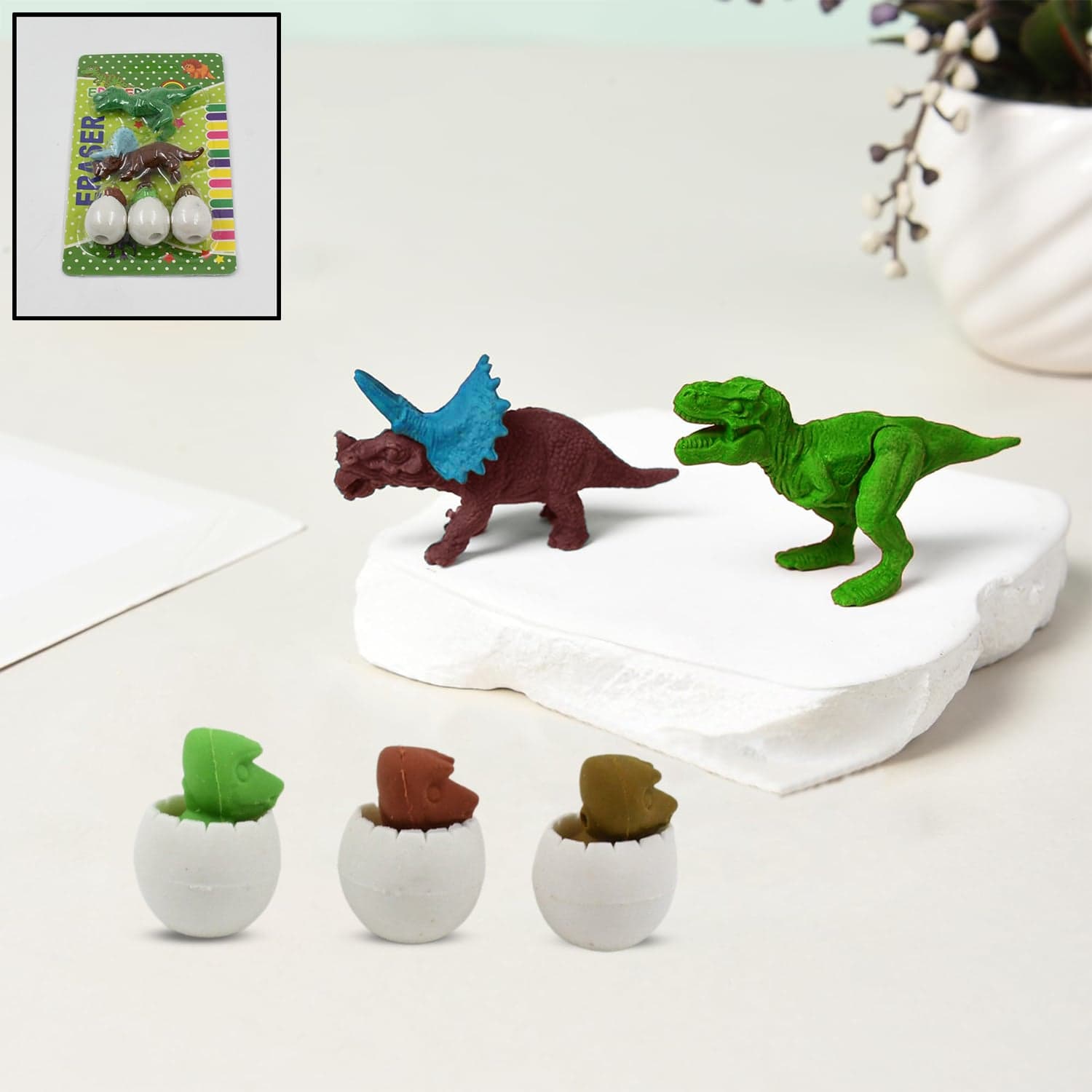 Dinosaur & Egg Shaped 3D Puzzle Erasers of Fun Mini Erasers for Kids (5 Pcs Set) thumbnail 3