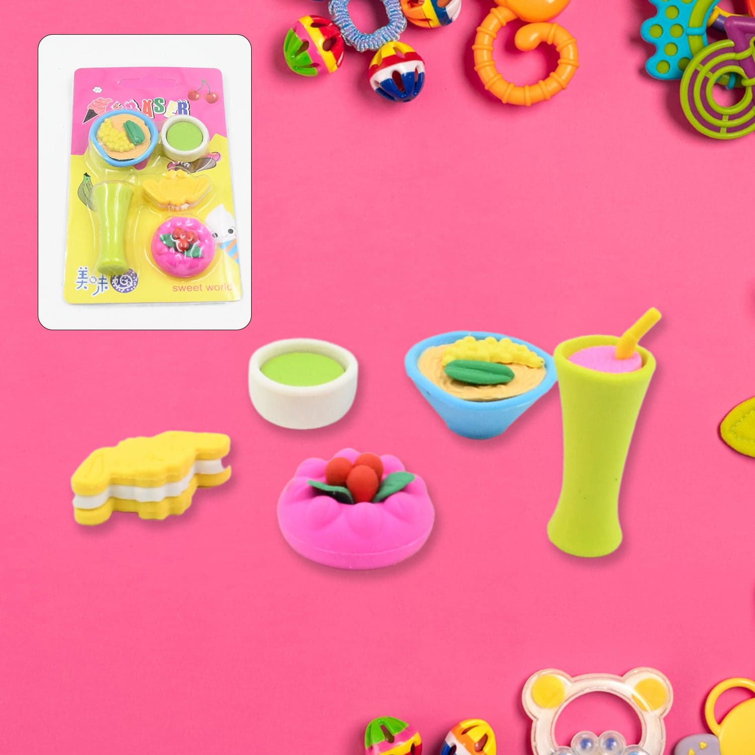 3D Mix Design Fancy & Stylish Colorful Erasers of Cute Novelty Eraser Set for Kids & School Prize (1 Set) thumbnail 3