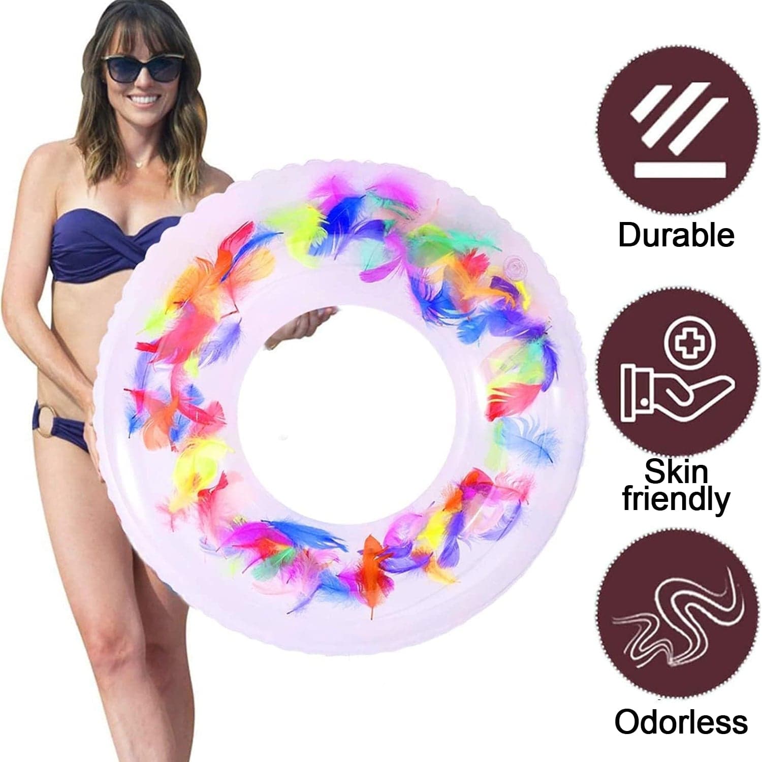 Swim Ring, For Adults, Conveniently Portable, Feathers, Swimming Ring, For Water Play, For Beaches, Swimming, Summer Vacation, Women'S, Men'S (1 Pc) thumbnail 5