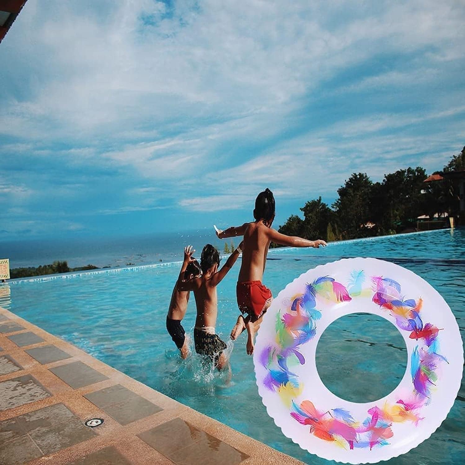 Swim Ring, For Children, Conveniently Portable, Feathers, Swimming Ring, For Water Play, For Beaches, Swimming, Summer Vacation (1 Pc) thumbnail 3