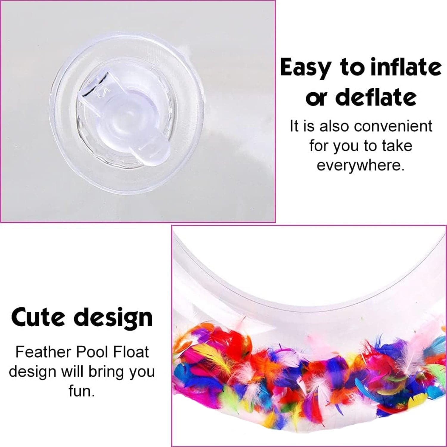 Swim Ring, For Children, Conveniently Portable, Feathers, Swimming Ring, For Water Play, For Beaches, Swimming, Summer Vacation (1 Pc) thumbnail 5