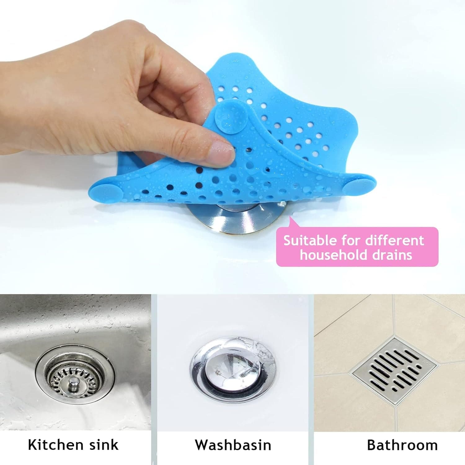 Star Shape Suction Cup Kitchen Bathroom Sink Drain Strainer Hair Stopper Filter thumbnail 6