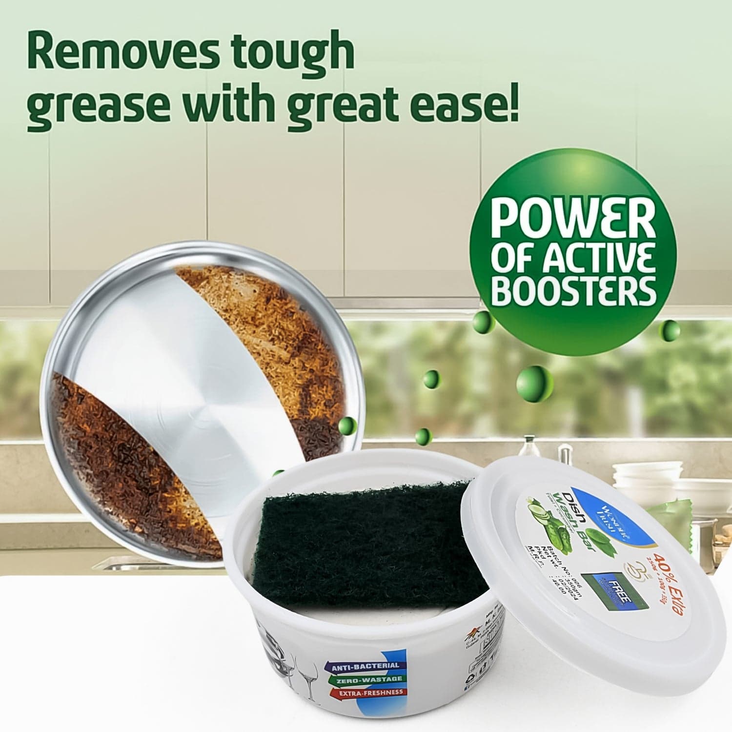 Fresh Mix Flavor Round Dishwash Bar With Super Scrubber Free Complete Dishwashing Solution thumbnail 4