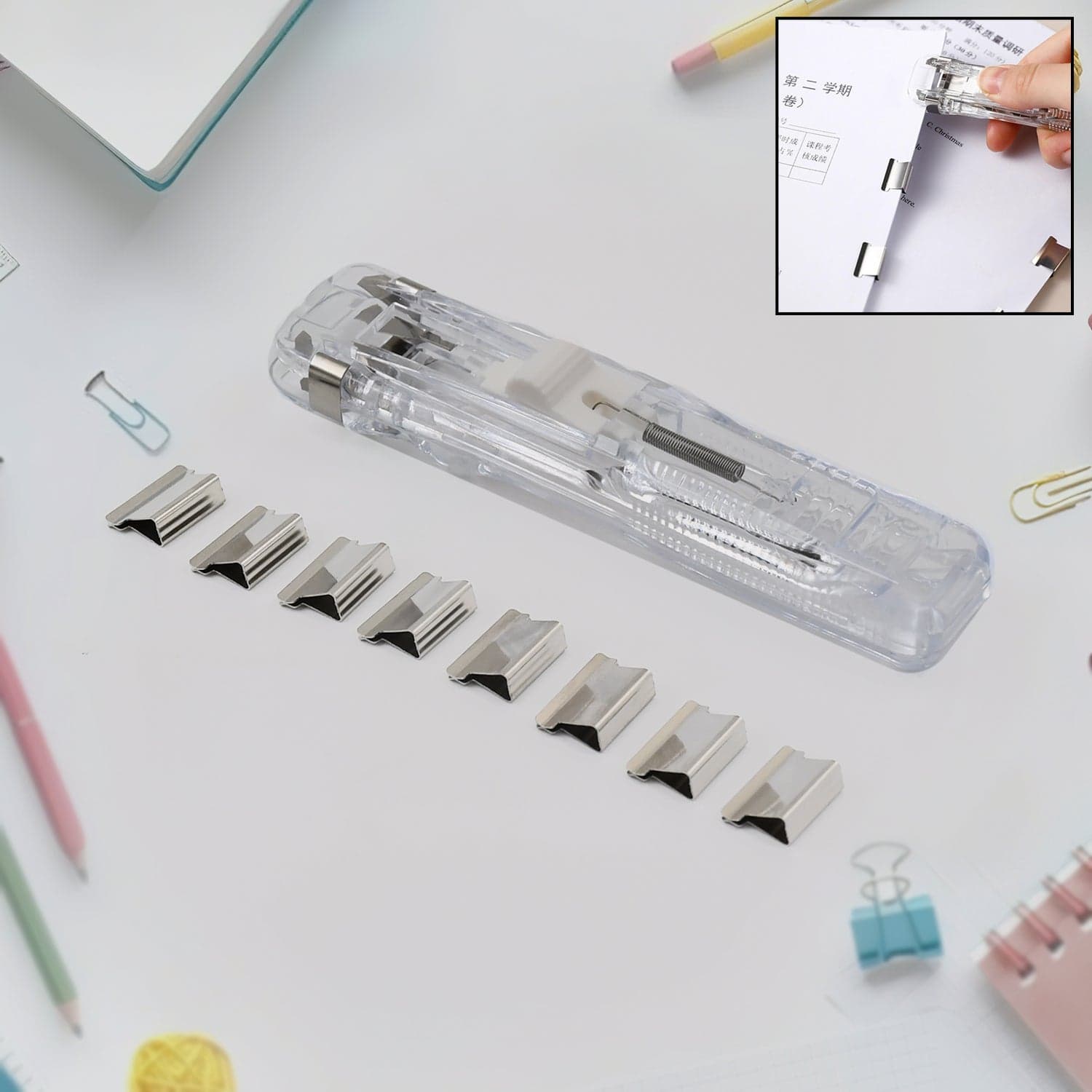 Portable Paper Clamp With 8 Pcs Clip Dispenser Handheld Paper Fast Clam (1 Set) thumbnail 4