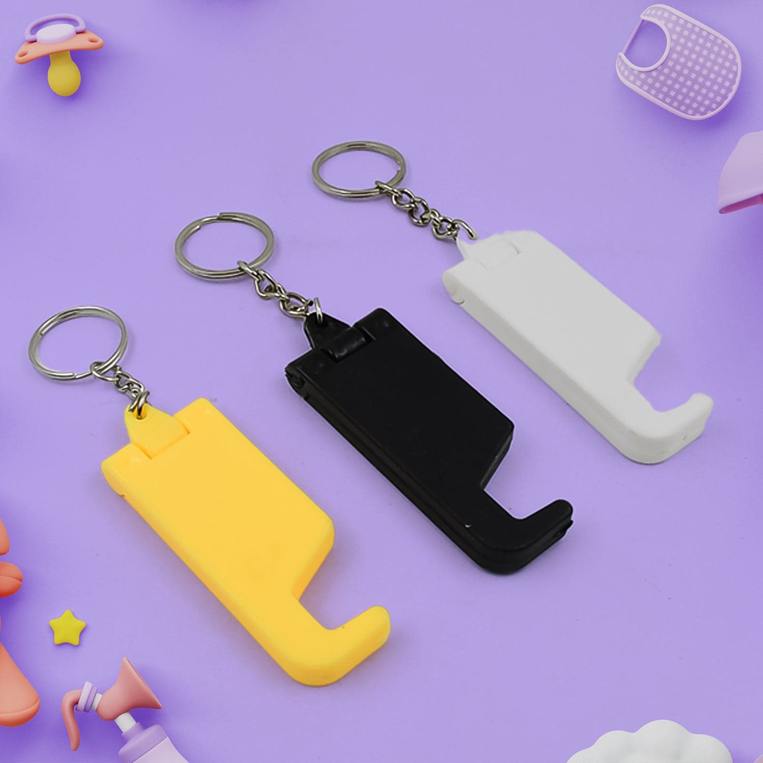 2 in 1 Plastic Keychain with Mobile Stand / Phone Holder (1 Pc / Multicolor) thumbnail 1