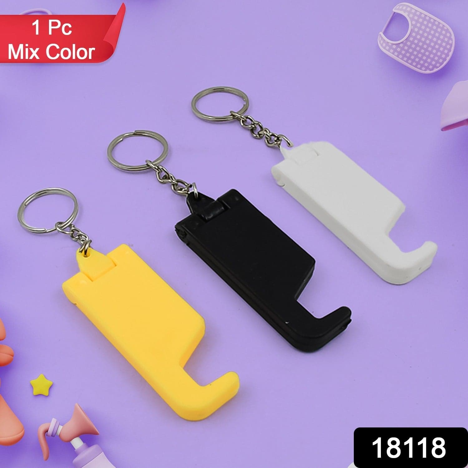 2 in 1 Plastic Keychain with Mobile Stand / Phone Holder (1 Pc / Multicolor) thumbnail 2