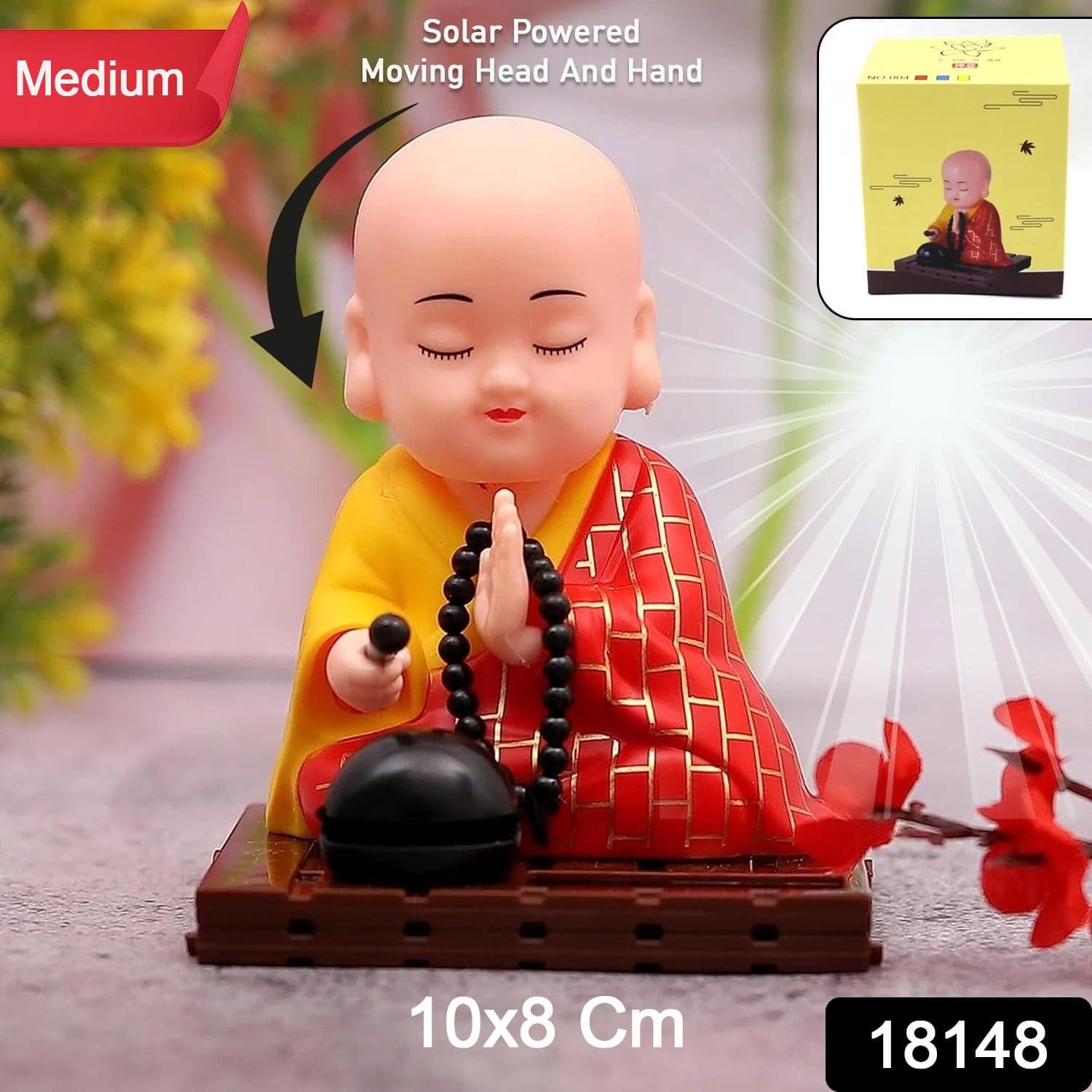 Solar Powered Sitting Buddha Statue, Moving Head and Hand (1 Pc / Medium) thumbnail 2