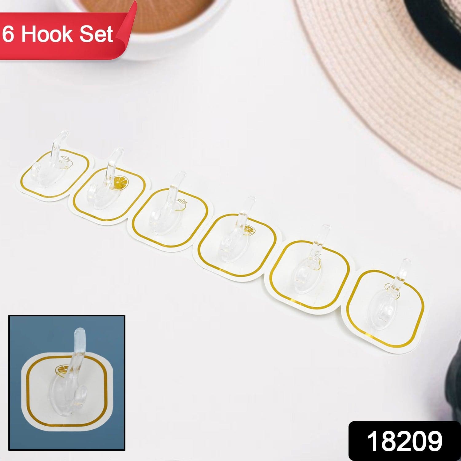 TRANSPARENT ADHESIVE WALL HOOK (6 PCS SET) thumbnail 2