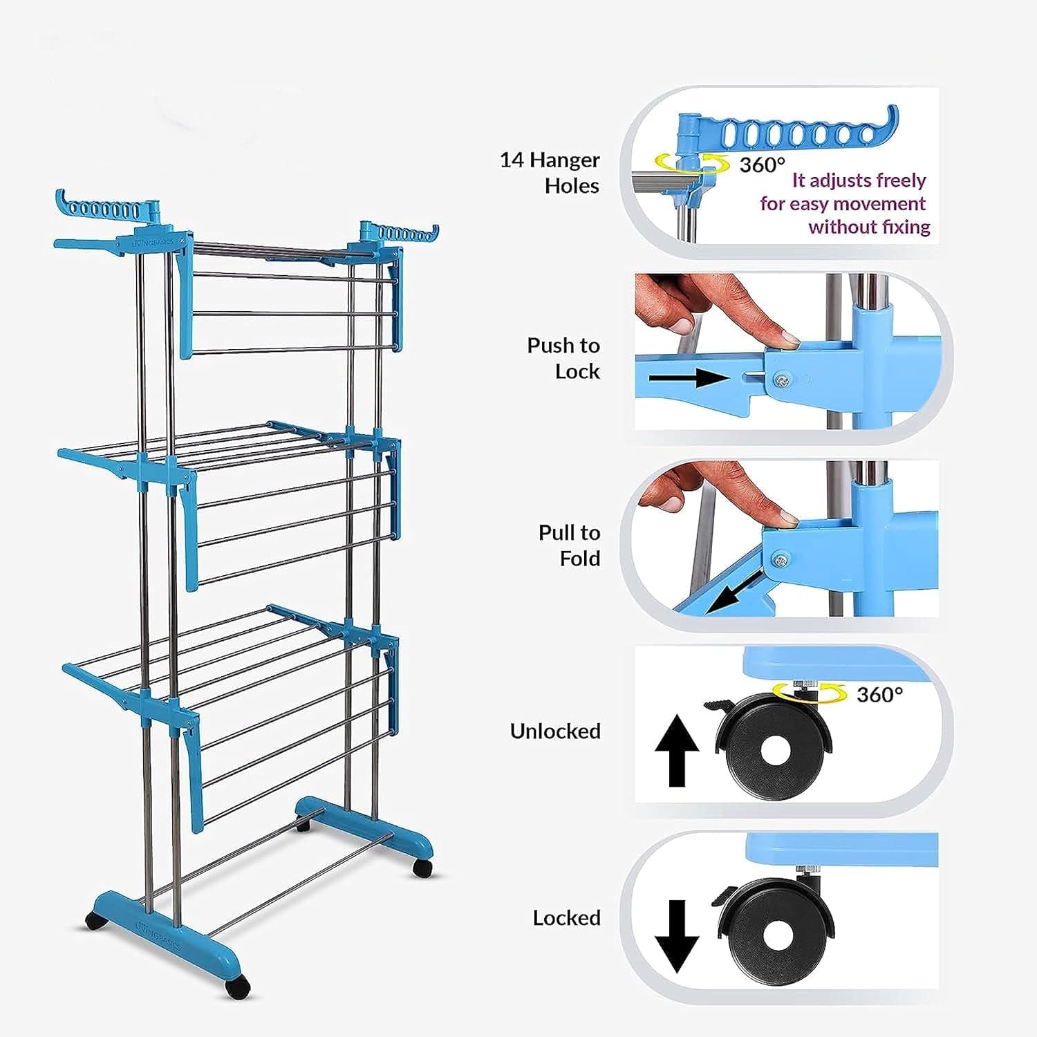 Premium Heavy Duty Stainless Steel 3 Layer Foldable Cloth Drying Stand (1 Set / With Brown Box) thumbnail 3