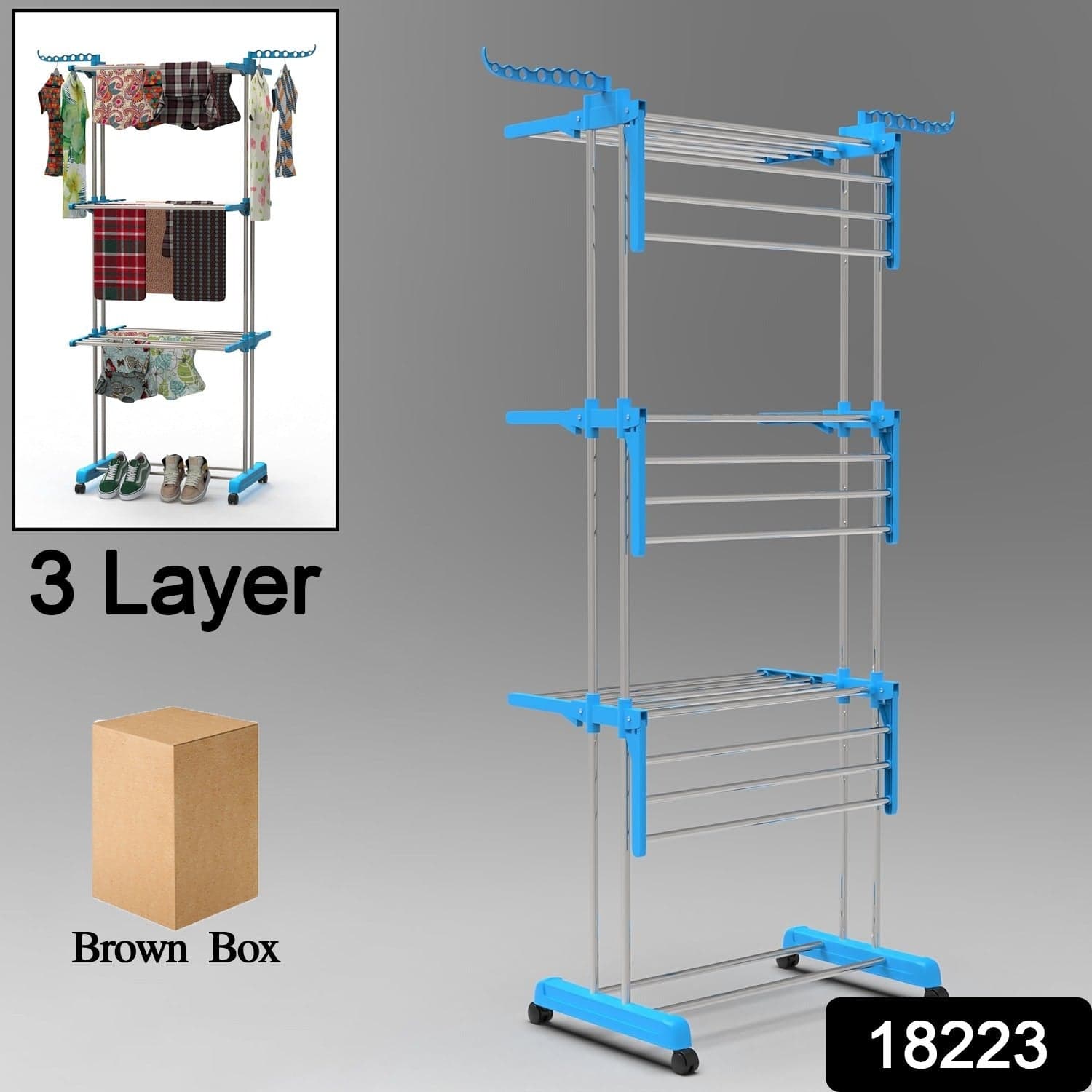 Premium Heavy Duty Stainless Steel 3 Layer Foldable Cloth Drying Stand (1 Set / With Brown Box) thumbnail 4