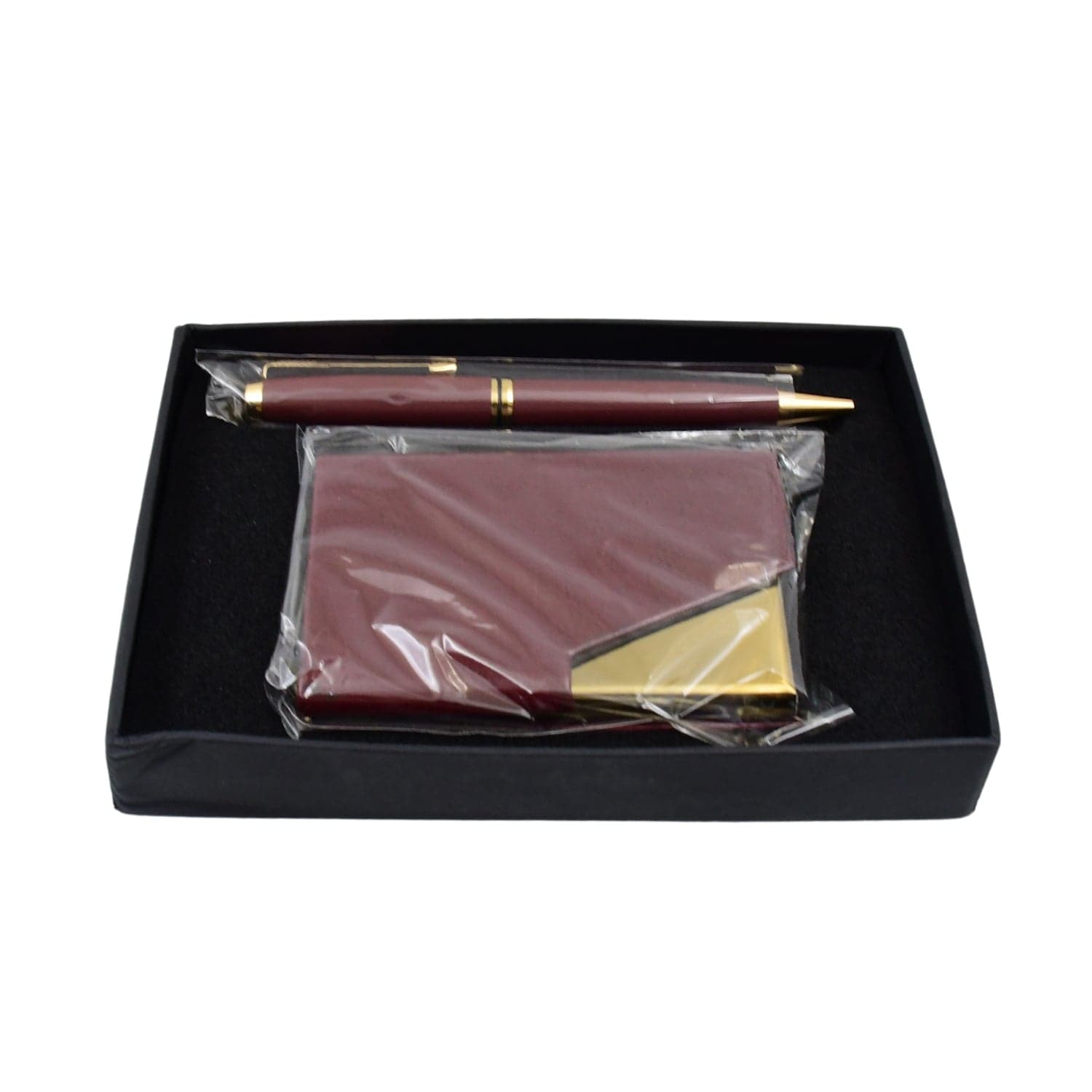 Leather Professional Business Visiting Card Case With Luxury Ballpoint Blue Pens (2 Pc Set / With Gift Box) thumbnail 5