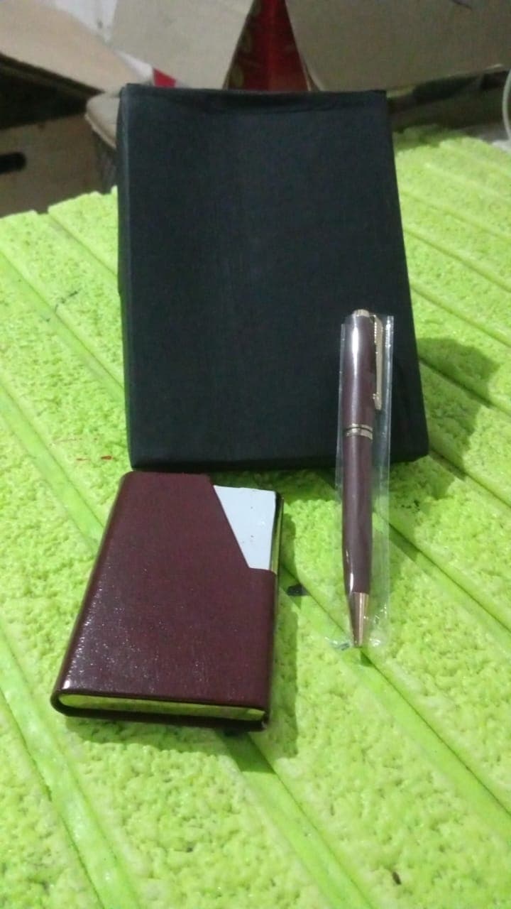 Leather Professional Business Visiting Card Case With Luxury Ballpoint Blue Pens (2 Pc Set / With Gift Box) thumbnail 7