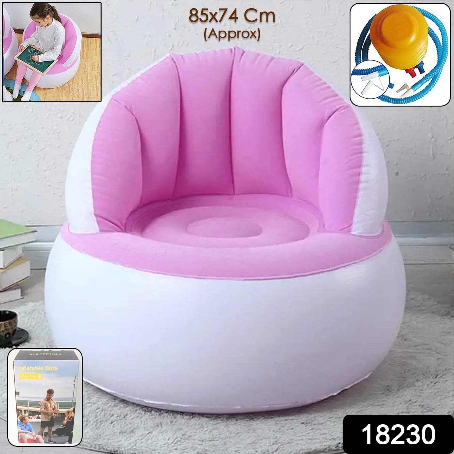 Kids inflatable sofa chair with backrest & Foot Air Pump with Hose (1 Set / 85x74 Cm Approx) thumbnail 2