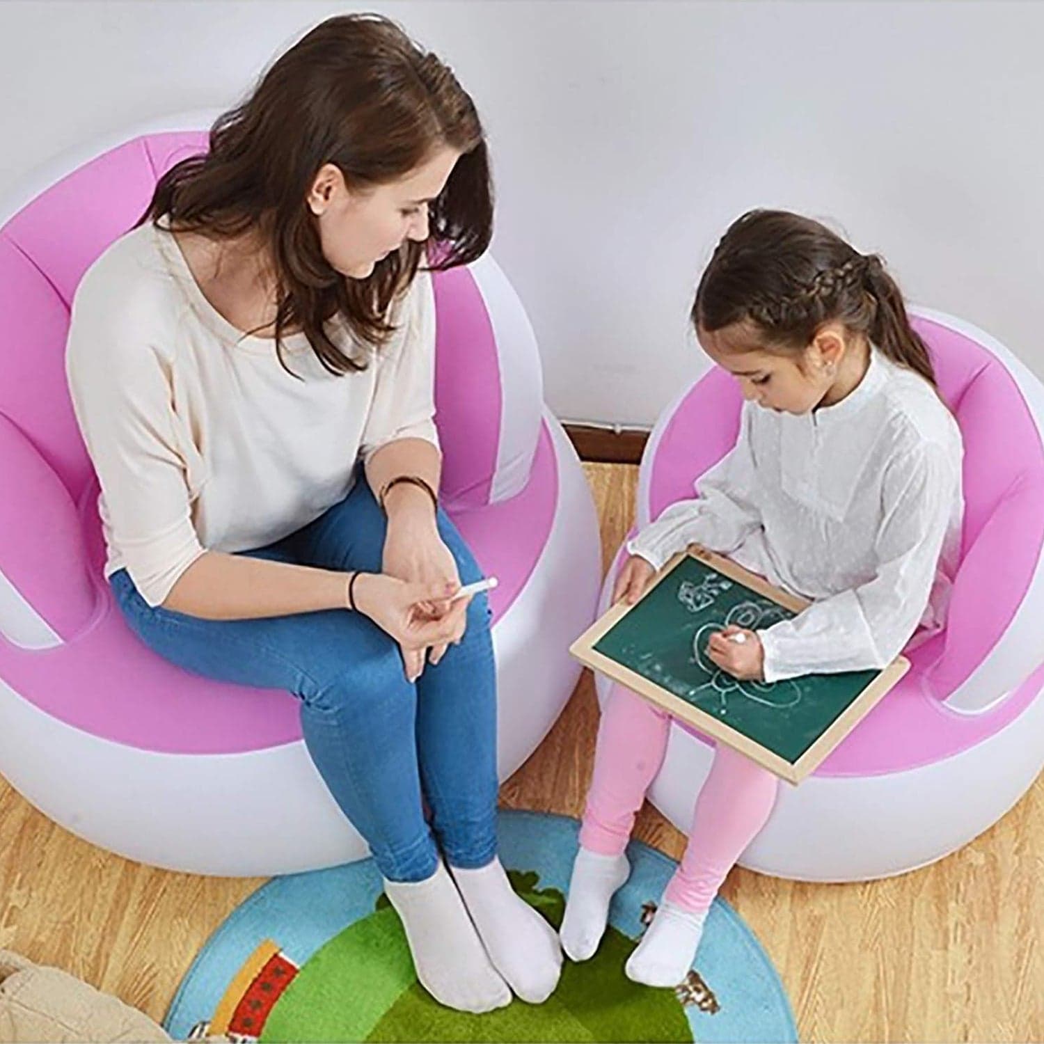 Kids inflatable sofa chair with backrest & Foot Air Pump with Hose (1 Set / 85x74 Cm Approx) thumbnail 6
