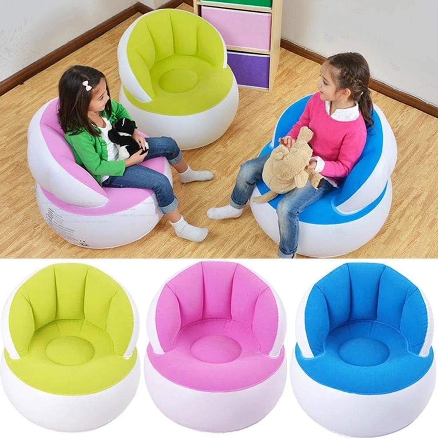 Kids inflatable sofa chair with backrest & Foot Air Pump with Hose (1 Set / 85x74 Cm Approx) thumbnail 7