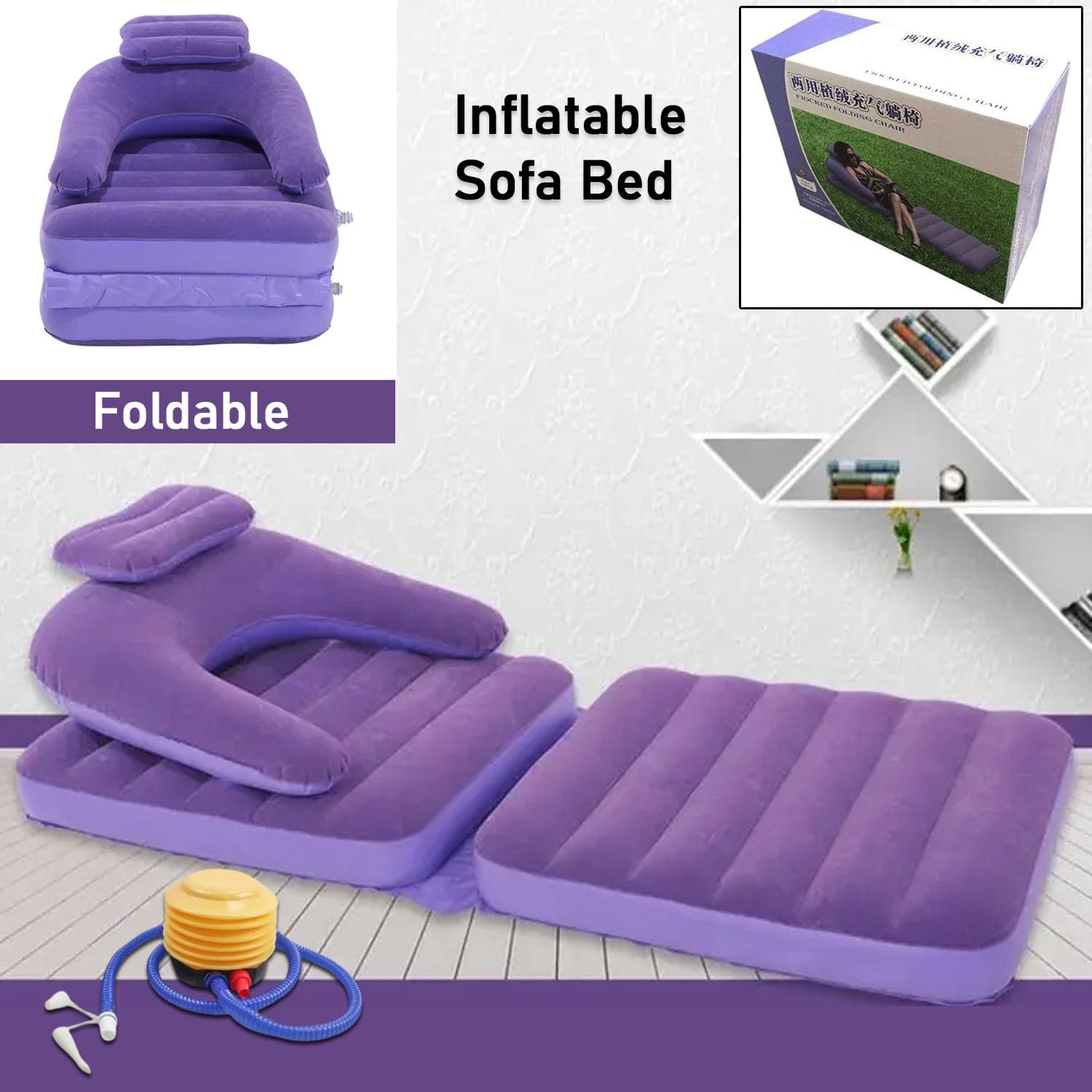 2 In 1 Air Mattress & Lounger, Portable Inflatable Mattress Air Sofa With Air Hand Pump (175—75 Cm) thumbnail 1