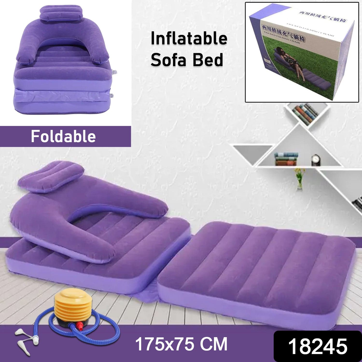 2 In 1 Air Mattress & Lounger, Portable Inflatable Mattress Air Sofa With Air Hand Pump (175—75 Cm) thumbnail 2
