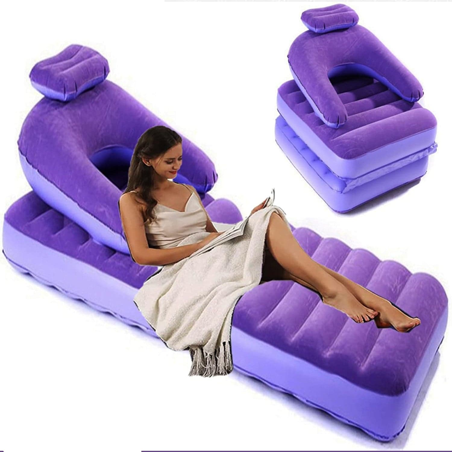 2 In 1 Air Mattress & Lounger, Portable Inflatable Mattress Air Sofa With Air Hand Pump (175—75 Cm) thumbnail 3