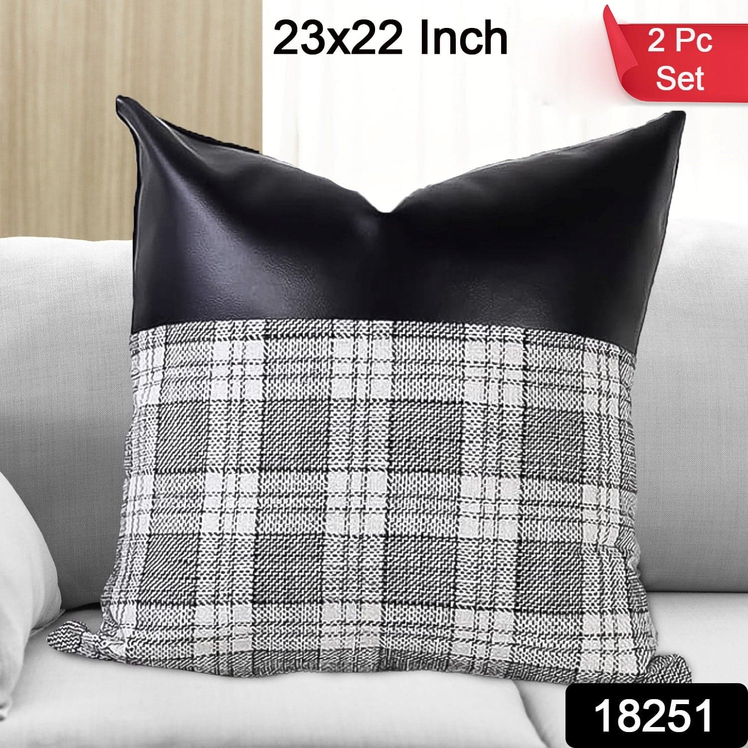 Pillow Covers Cushion Cases Soft Leather and Cotton (23 — 22 Inch / 1 Pair / 2 Pc) thumbnail 2