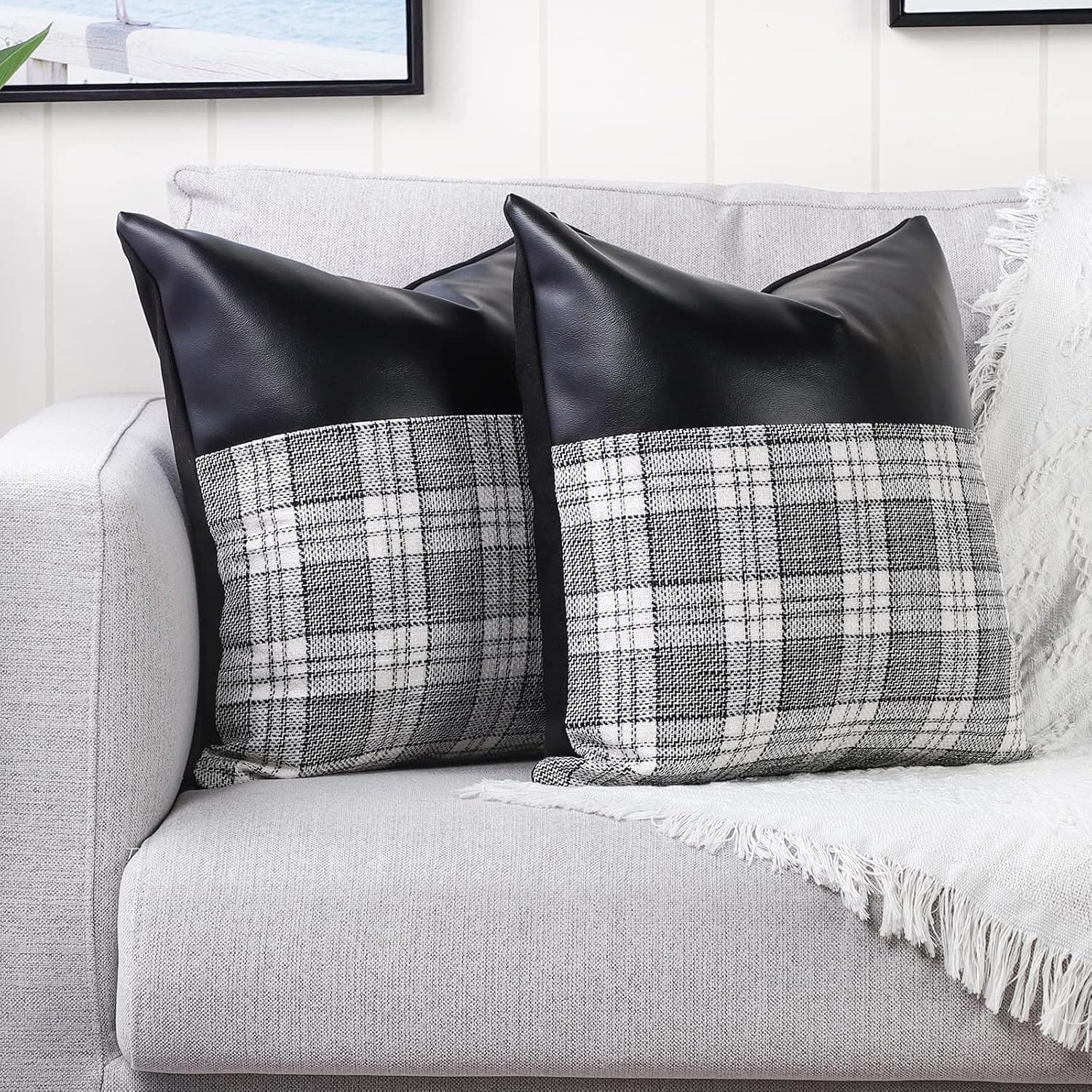 Pillow Covers Cushion Cases Soft Leather and Cotton (23 — 22 Inch / 1 Pair / 2 Pc) thumbnail 5