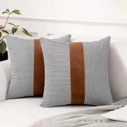 Pillow Covers, leather & cotton Cushion Covers (16 — 16 Inch / 1 Pair / 2 Pc)