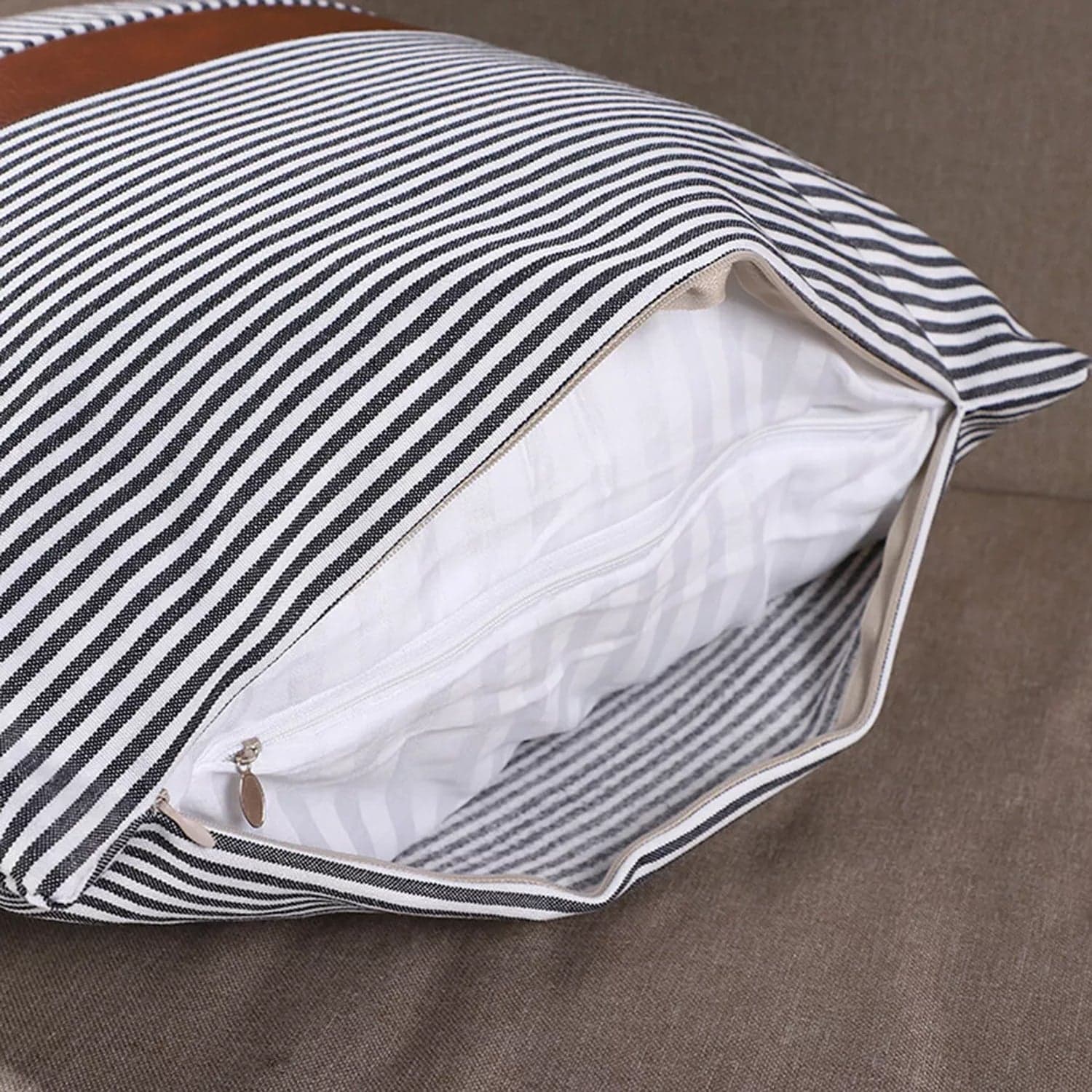 Pillow Covers, leather & cotton Cushion Covers (16 — 16 Inch / 1 Pair / 2 Pc) thumbnail 6