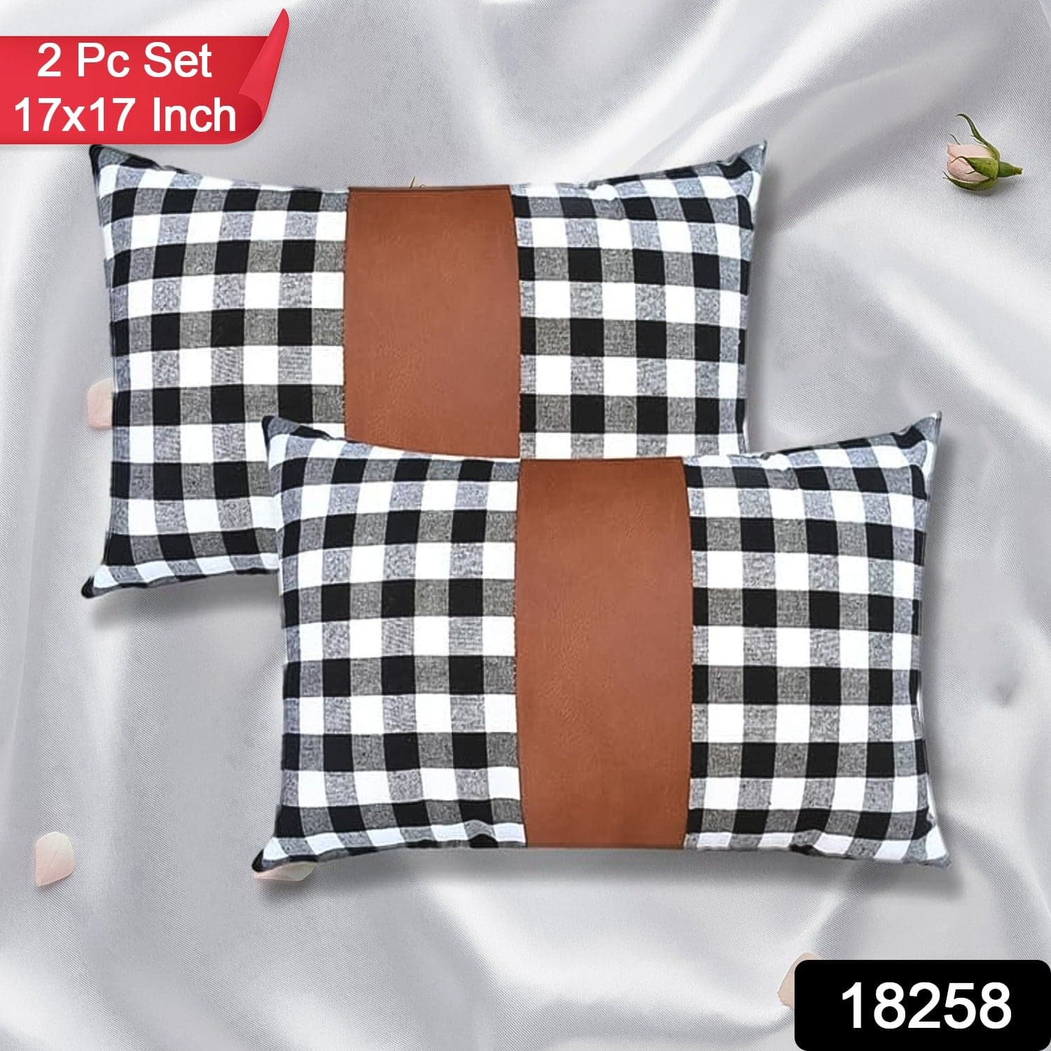 Pillow Covers, Leather & Cotton Cushion Covers (17 — 17 Inch / 1 Pair / 2 Pc) thumbnail 2