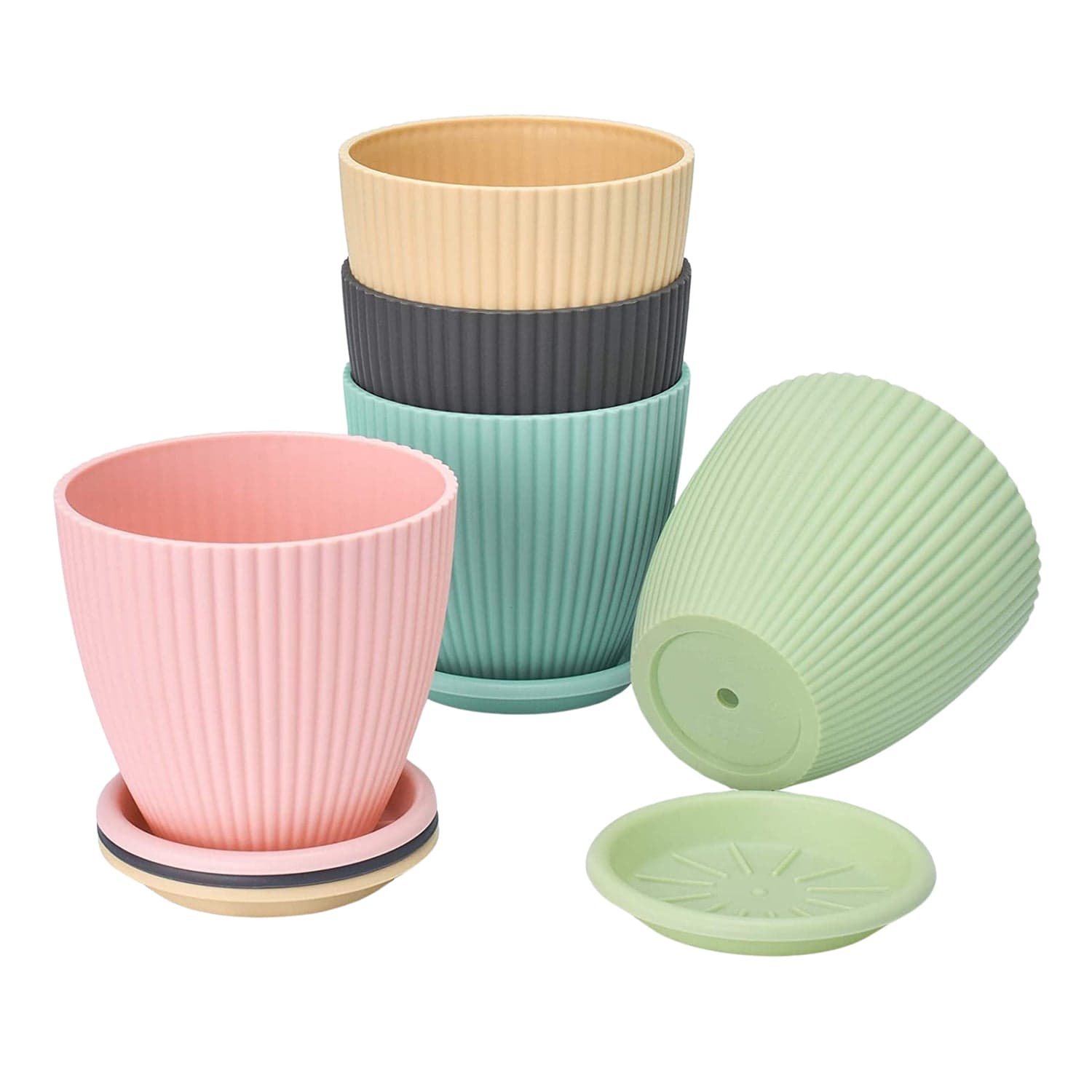 Plastic Flower Pot with Bottom Tray (5 Pcs Set) thumbnail 5