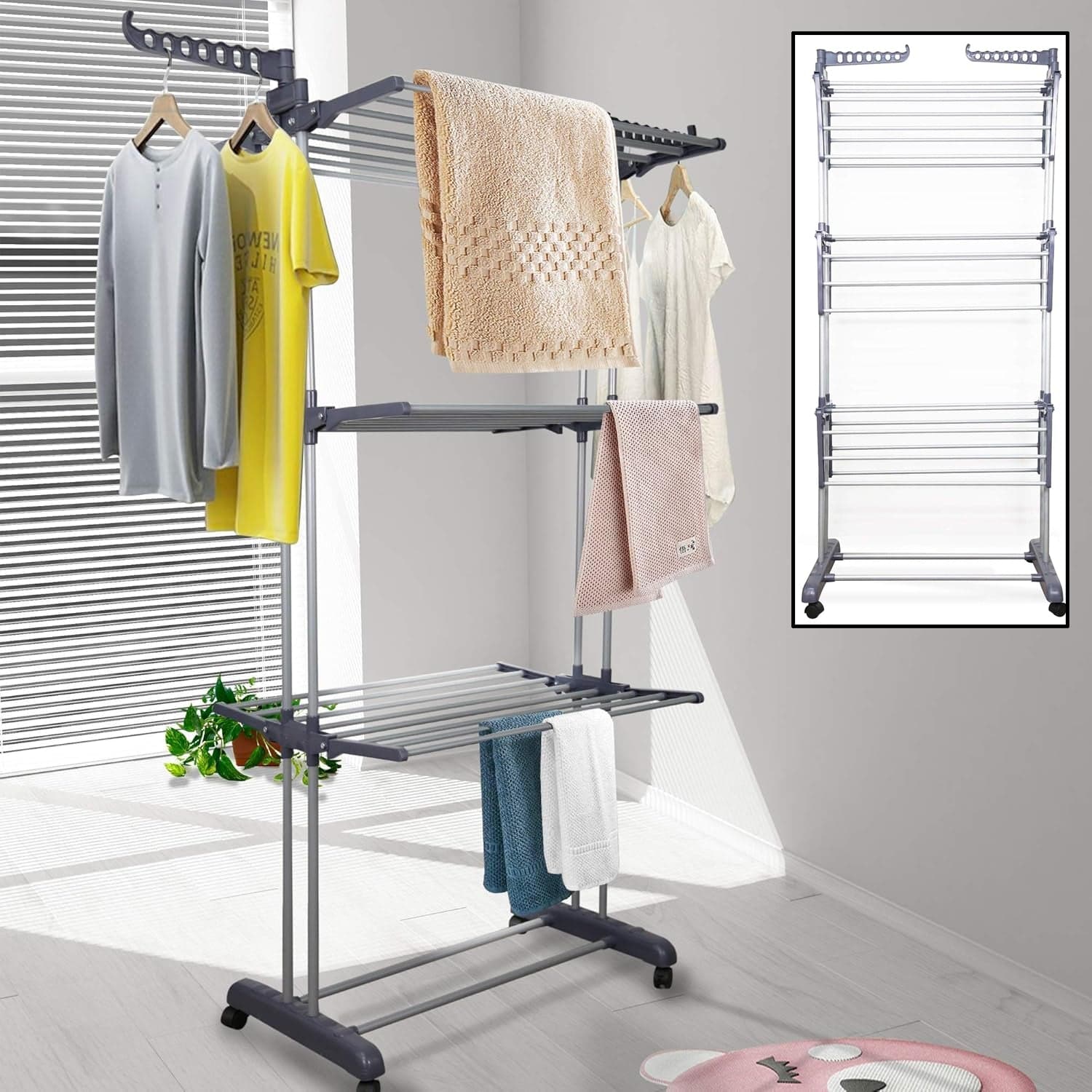 Premium Heavy Duty Stainless Steel 3 Layer Foldable Cloth Drying Stand (1 Set / With Color Box) thumbnail 4