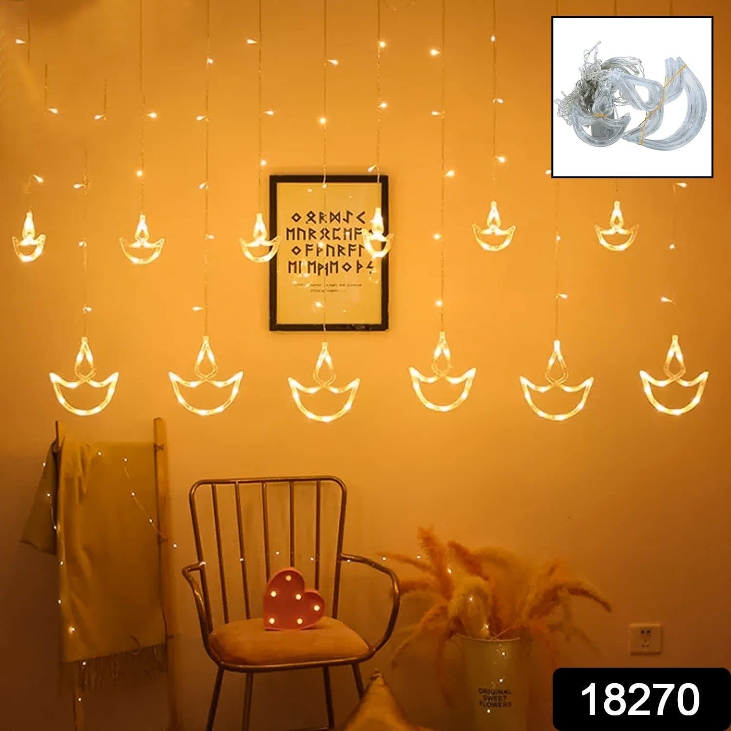 12 Diya Curtain String Lights, Window Curtain Lights With 8 Flashing Modes Decoration Light (White Color) thumbnail 2