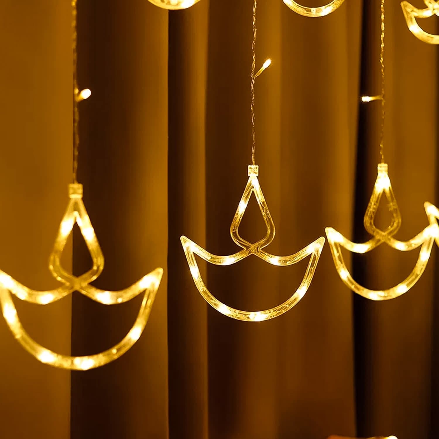 12 Diya Curtain String Lights, Window Curtain Lights With 8 Flashing Modes Decoration Light (White Color) thumbnail 3