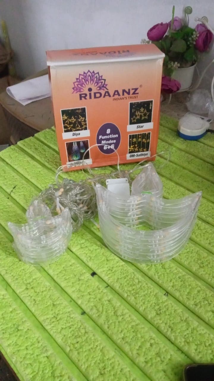 12 Diya Curtain String Lights, Window Curtain Lights With 8 Flashing Modes Decoration Light (White Color) thumbnail 7