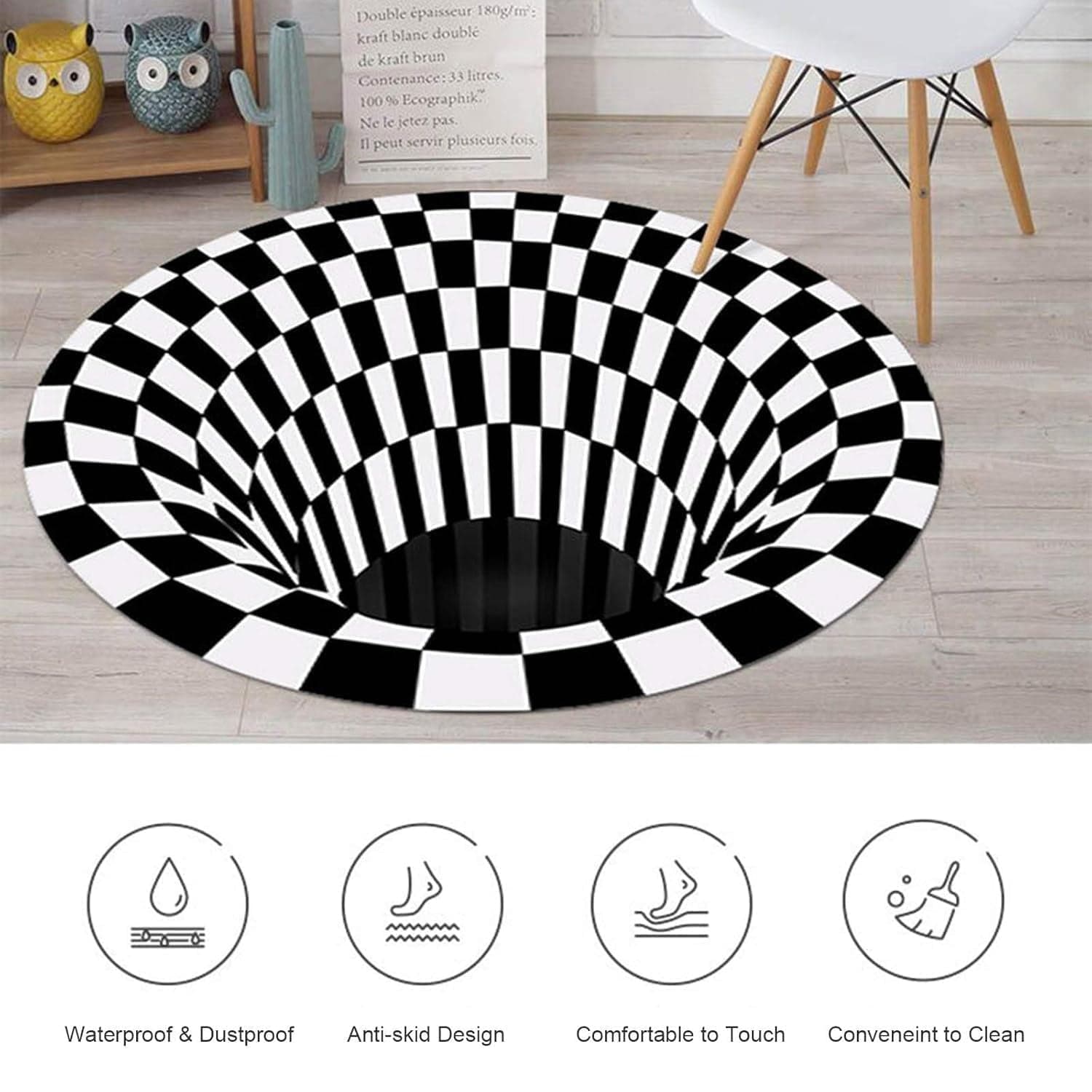 3D Space Round Carpet, Floor Mat Non-Woven Doormat (1 Pc / 78 Cm) thumbnail 7