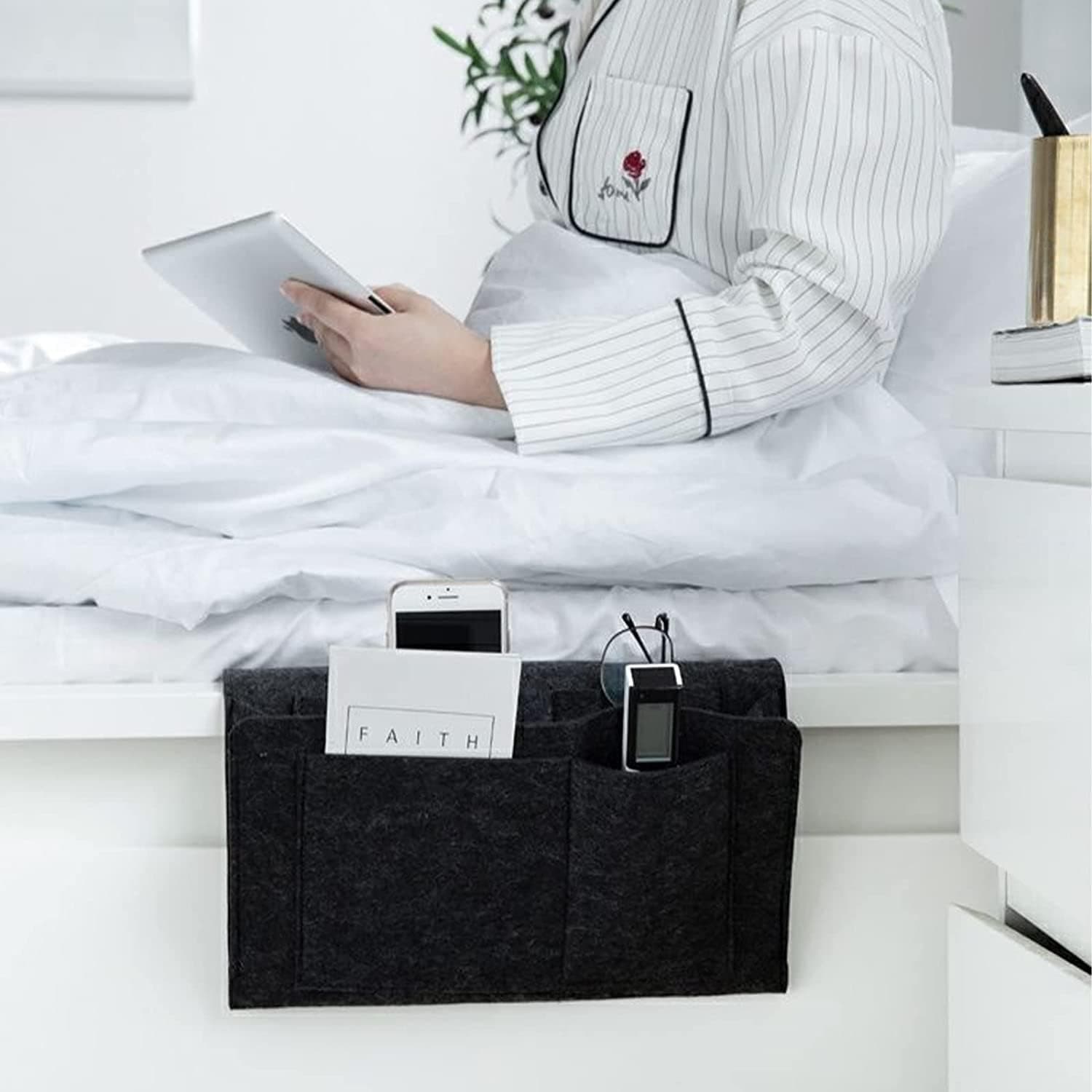 Flat Bedside Caddy, Bed Side Pocket Storage Organizer Bag with 5 Pockets (1 Pc) thumbnail 3