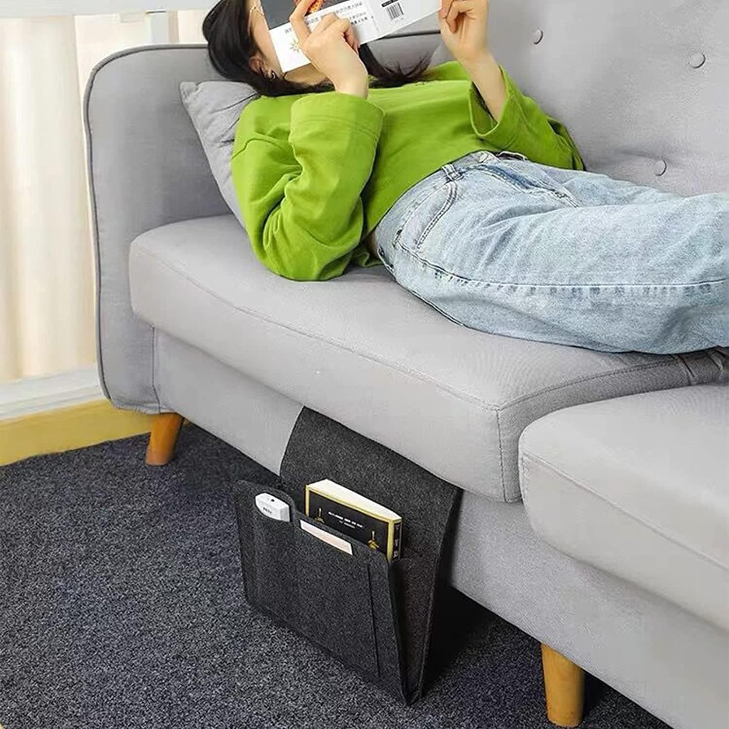 Flat Bedside Caddy, Bed Side Pocket Storage Organizer Bag with 5 Pockets (1 Pc) thumbnail 5