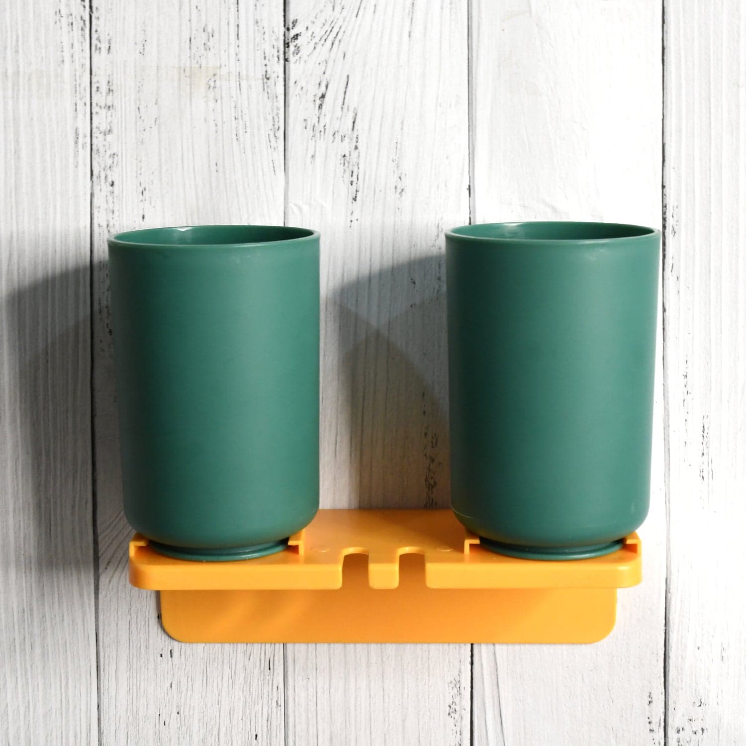 Multipurpose Wall Mount Toothbrush Holder Plastic Stand With 2 Cup (1 Set) thumbnail 1