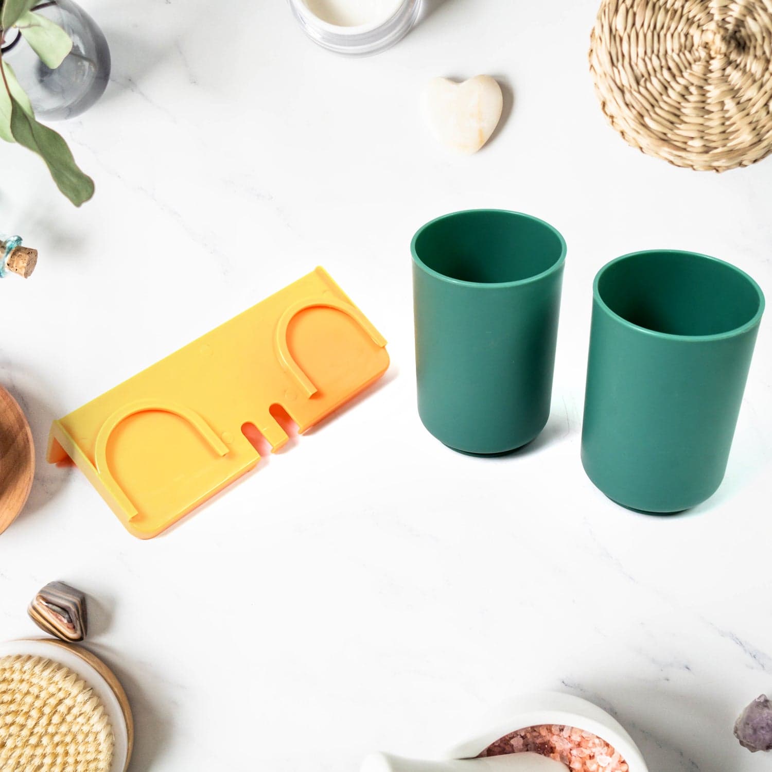 Multipurpose Wall Mount Toothbrush Holder Plastic Stand With 2 Cup (1 Set) thumbnail 8