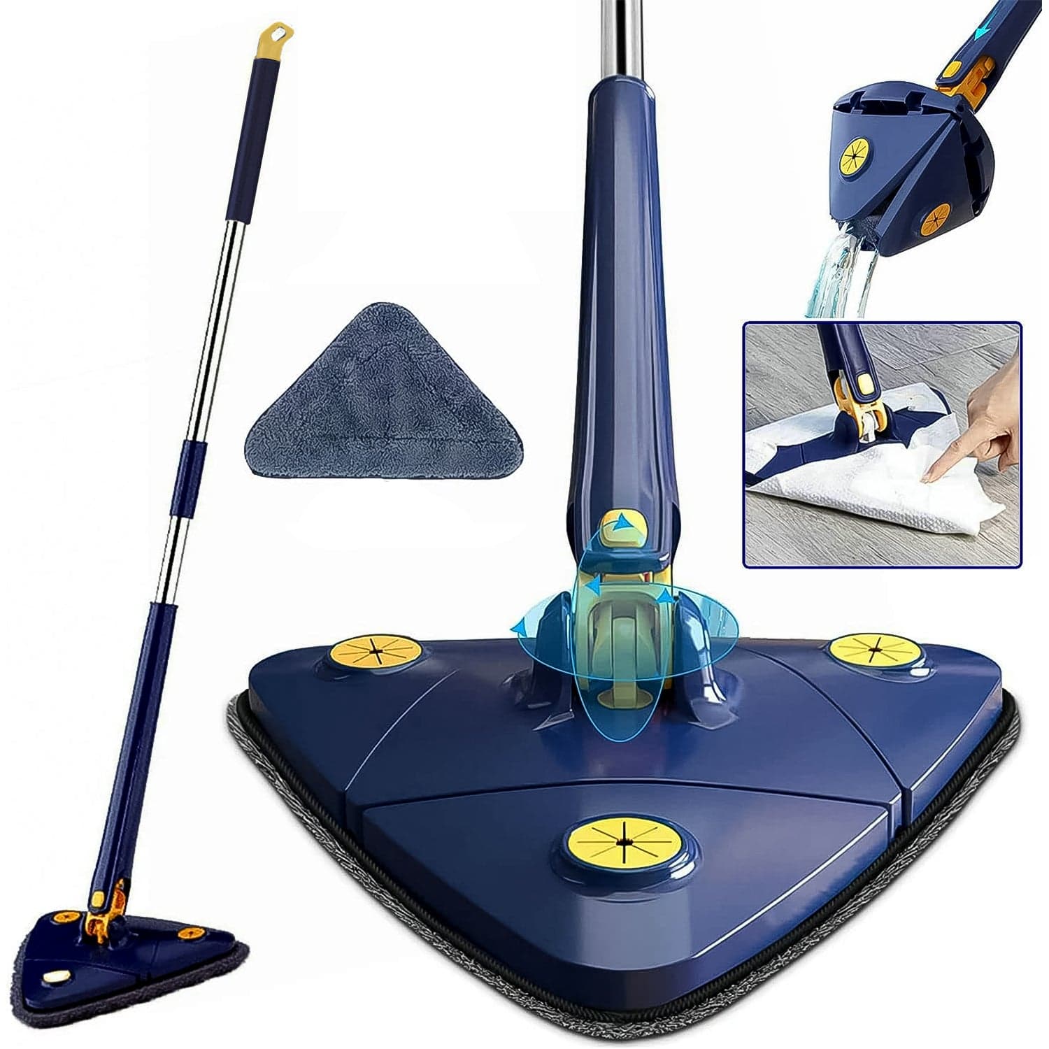 360° Rotatable Mop Triangle Mop with Long Handle (1 Pc / 113 Cm) thumbnail 1